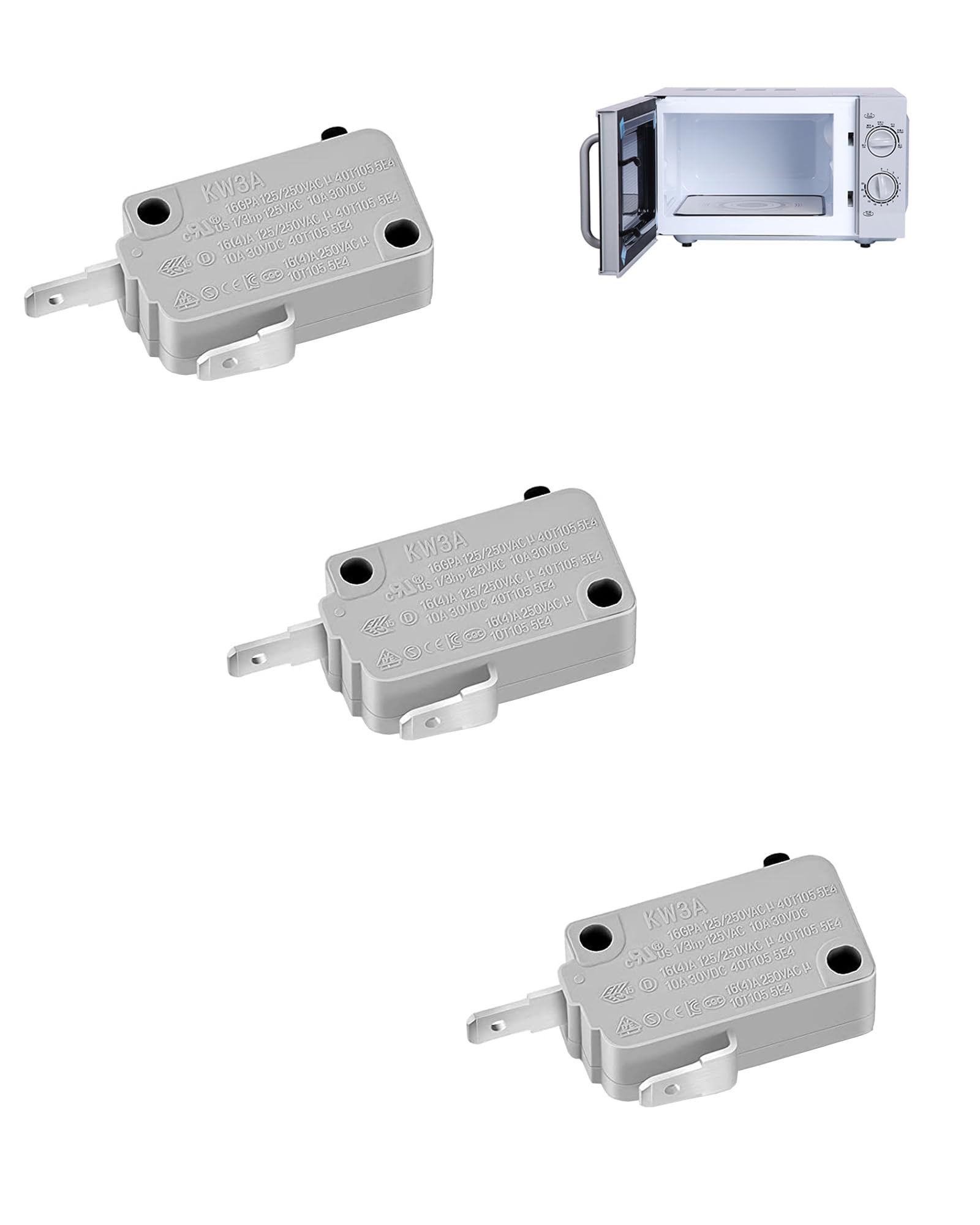 3-Pack KW3A Microwave Door Switch 16A 125/250V Replacement - Normally Closed Interlock Switch for Microwave Oven Repair | Compatible with Most Brands (Ideal for DIY Fixes & Appliance Maintenance)