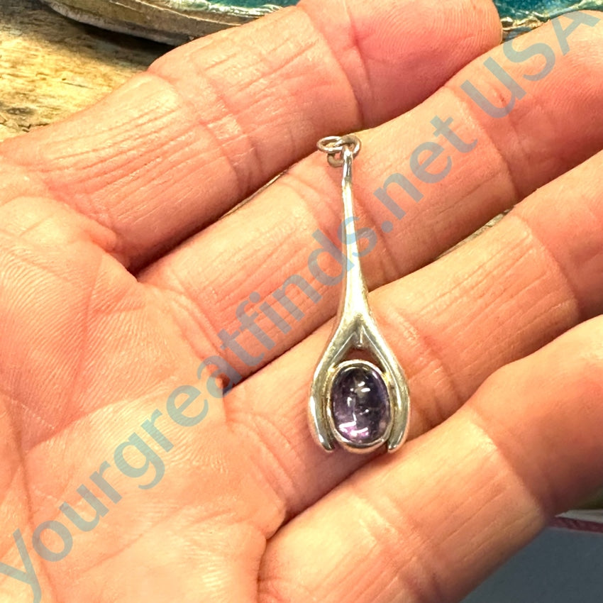 Vintage Mexican Taxco 925 Sterling Silver Amethyst Pendant Necklace - Handcrafted Jewelry for Women, Gift for Her, Birthday & Anniversary Present