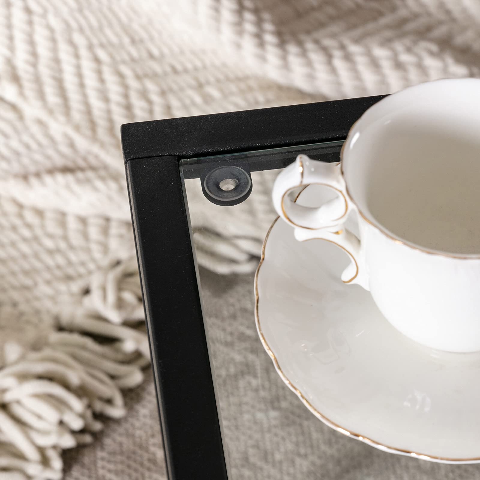 Modern Black Metal & Tempered Glass Coffee Table with Storage Shelf - Stylish Accent Side Table for Living Room, Office & Home Decor - Perfect for Small Spaces, Lounges & Contemporary Interiors