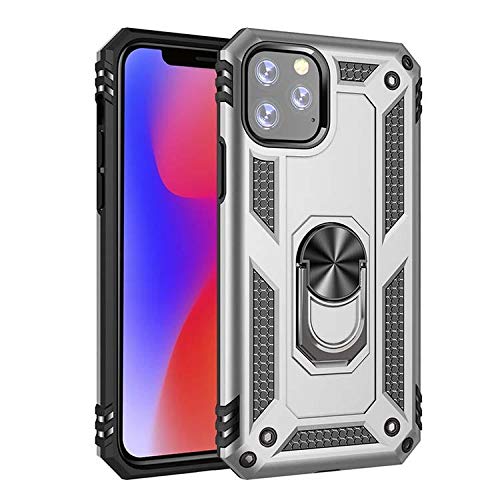Speira Military Armor Ring Case for iPhone 11 Pro Max - Shockproof Protective Cover with Kickstand, Compatible with iPhone 11 Pro Max (6.5 Inch) - Silver | Perfect for Outdoor Activities, Travel & Daily Use