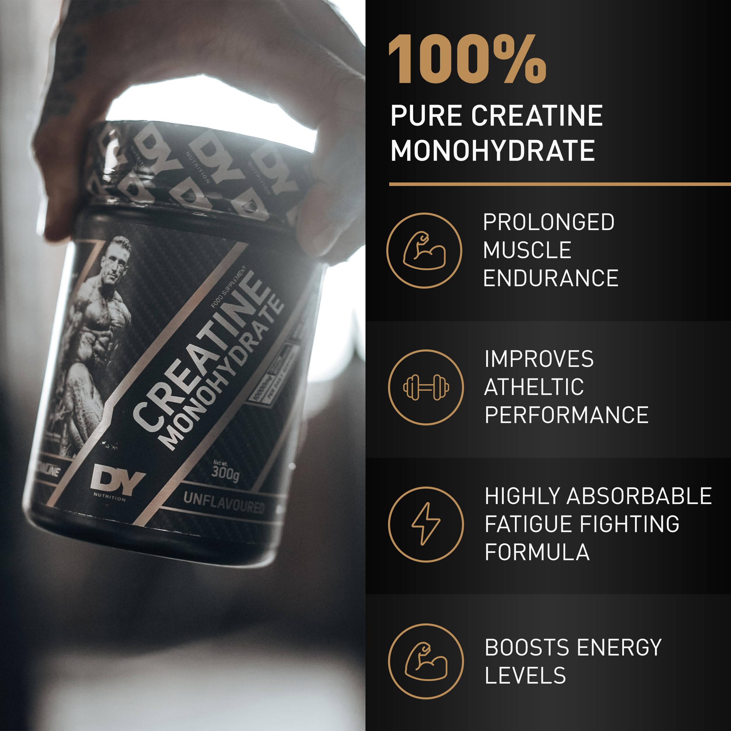 DY Nutrition Creatine Monohydrate Powder 300g - Pure Muscle Builder for Athletes & Bodybuilders - Pre & Post Workout Supplement for Strength & Recovery