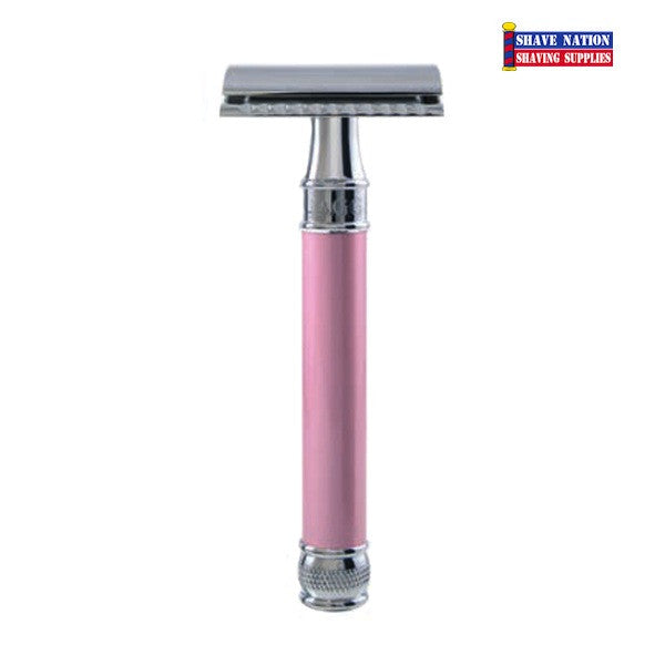 Edwin Jagger DELPI14BL Pink Safety Razor for Men - Closed Comb Double Edge Razor with Smooth Shaving & Stylish Design - Perfect for Travel, Gifts & Wet Shaving Routine