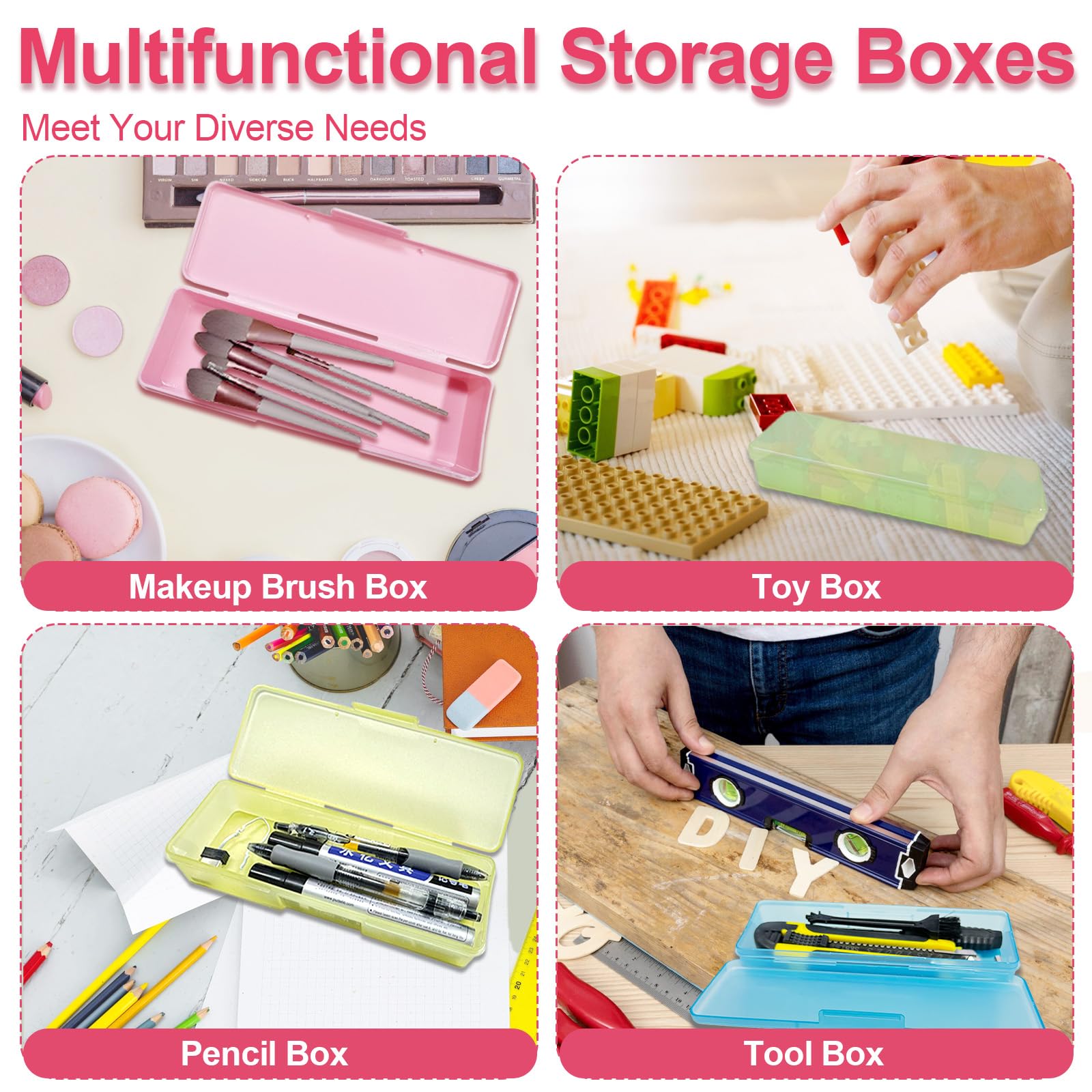 Professional Manicure Tool Box Set - 4 Pack Clear Plastic Nail Organizer Storage Case for Nail Art Supplies, Manicure & Pedicure Kit - Perfect for Home Salon, Nail Technicians & DIY Nail Care