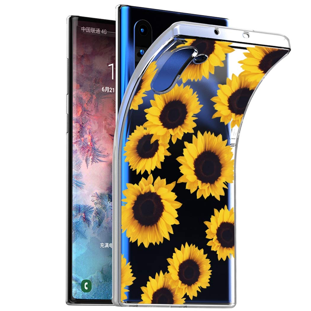 **Samsung Galaxy Note 10 5G Case - Clear Flexible TPU Bumper Cover with Sunflower Design | Cute & Protective Soft Silicone Phone Case for Everyday Use**