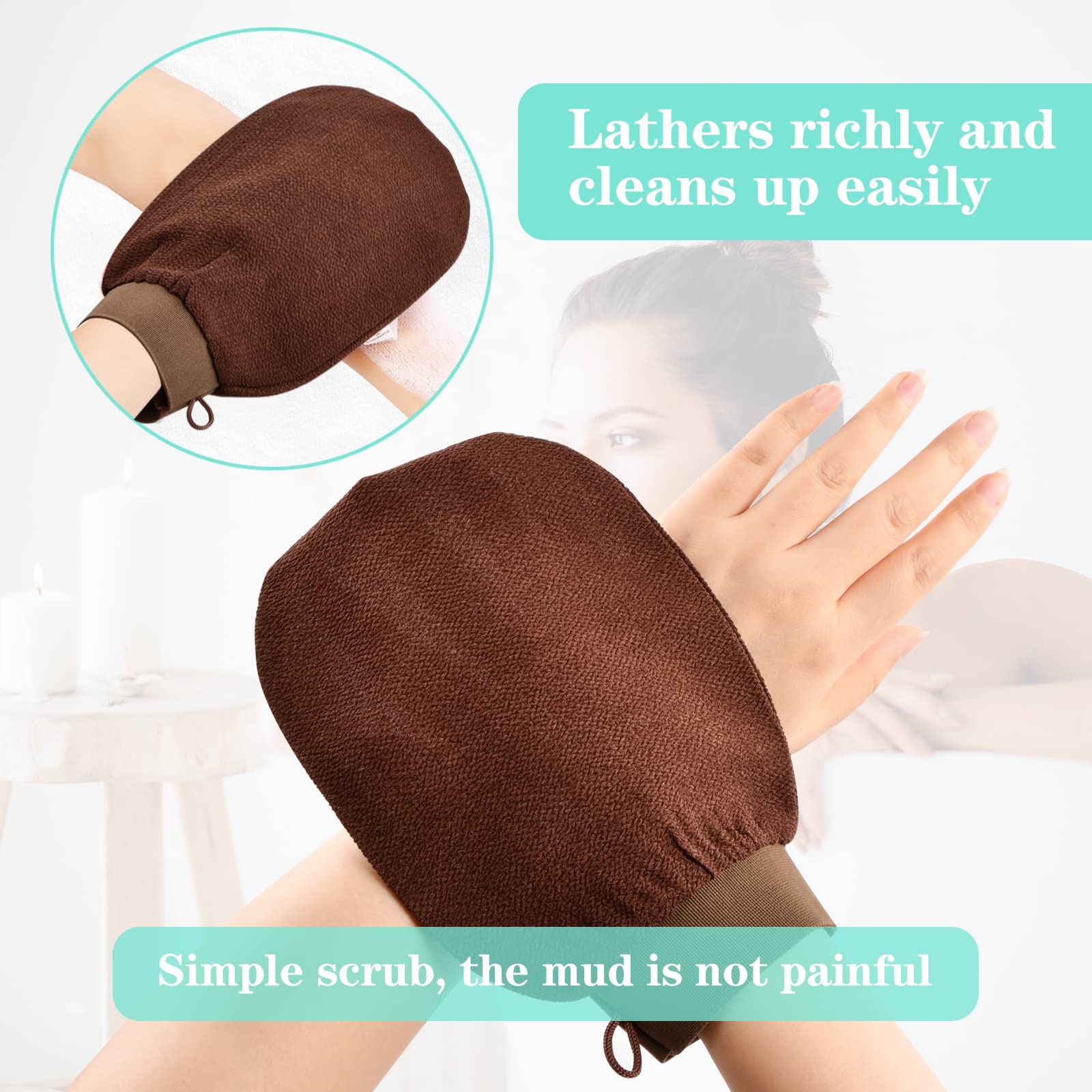 Zsanhua 4-Pack Exfoliating Gloves for Men & Women - Dead Skin Remover, Body Scrub Mitts for Deep Cleansing in Shower or Bath (Black & Brown) - Perfect for Spa, Dry Brushing & Keratosis Pilaris Care