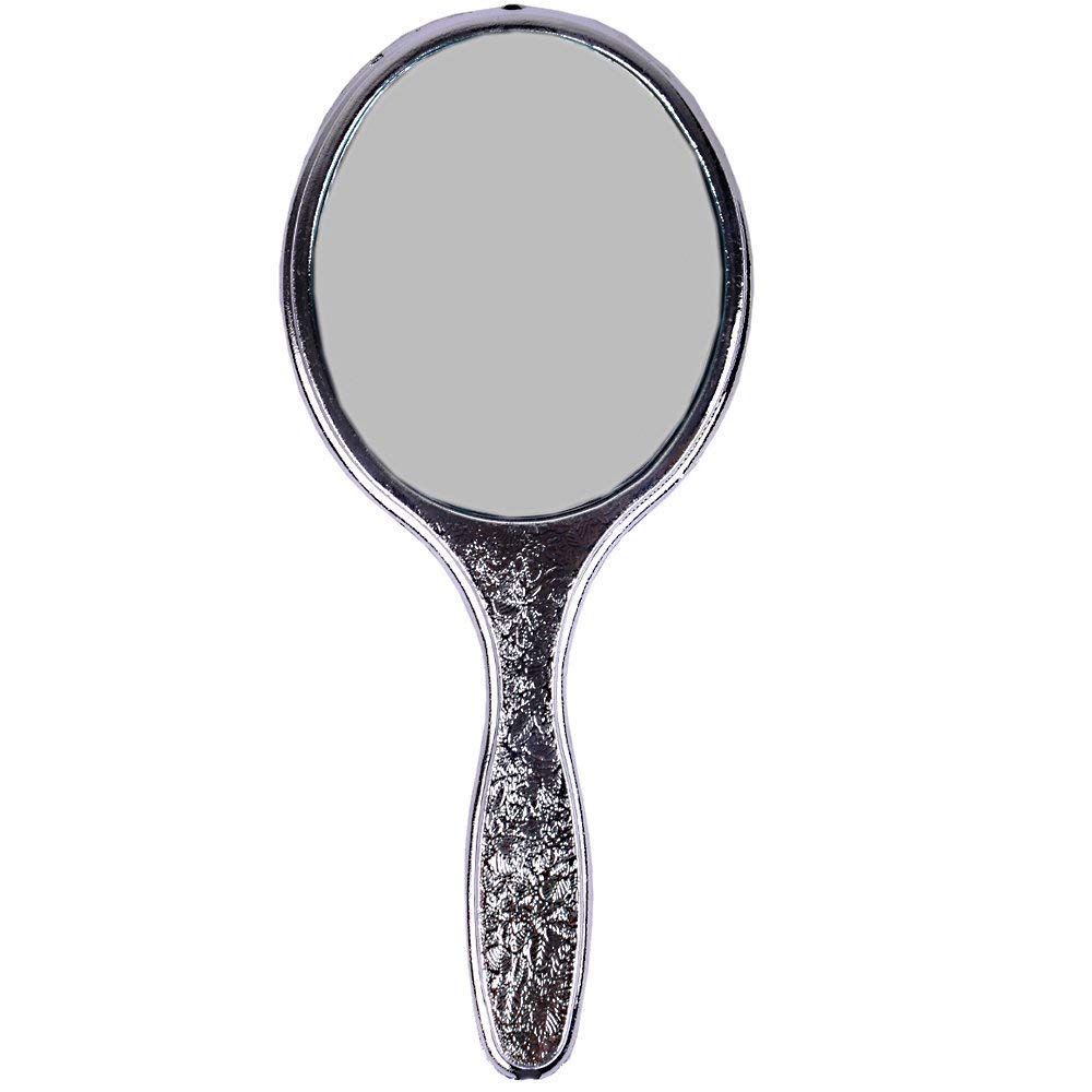 GLAN Large Vanity Mirror for Women - Silver Makeup Mirror with Stand, Portable Travel Hand Mirror for Makeup, Dressing & Beauty - Perfect for Bedroom, Bathroom & Travel Essentials