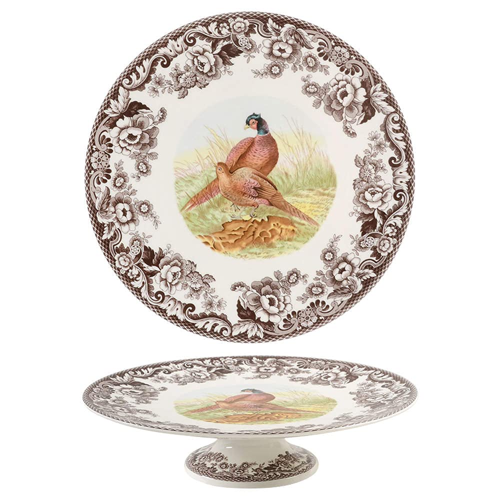 Spode Woodland Footed Cake Plate 10.5 Inches - Elegant Pheasant Design for Desserts, Cakes, and Party Serving | Perfect for Holidays, Tea Parties, and Special Occasions