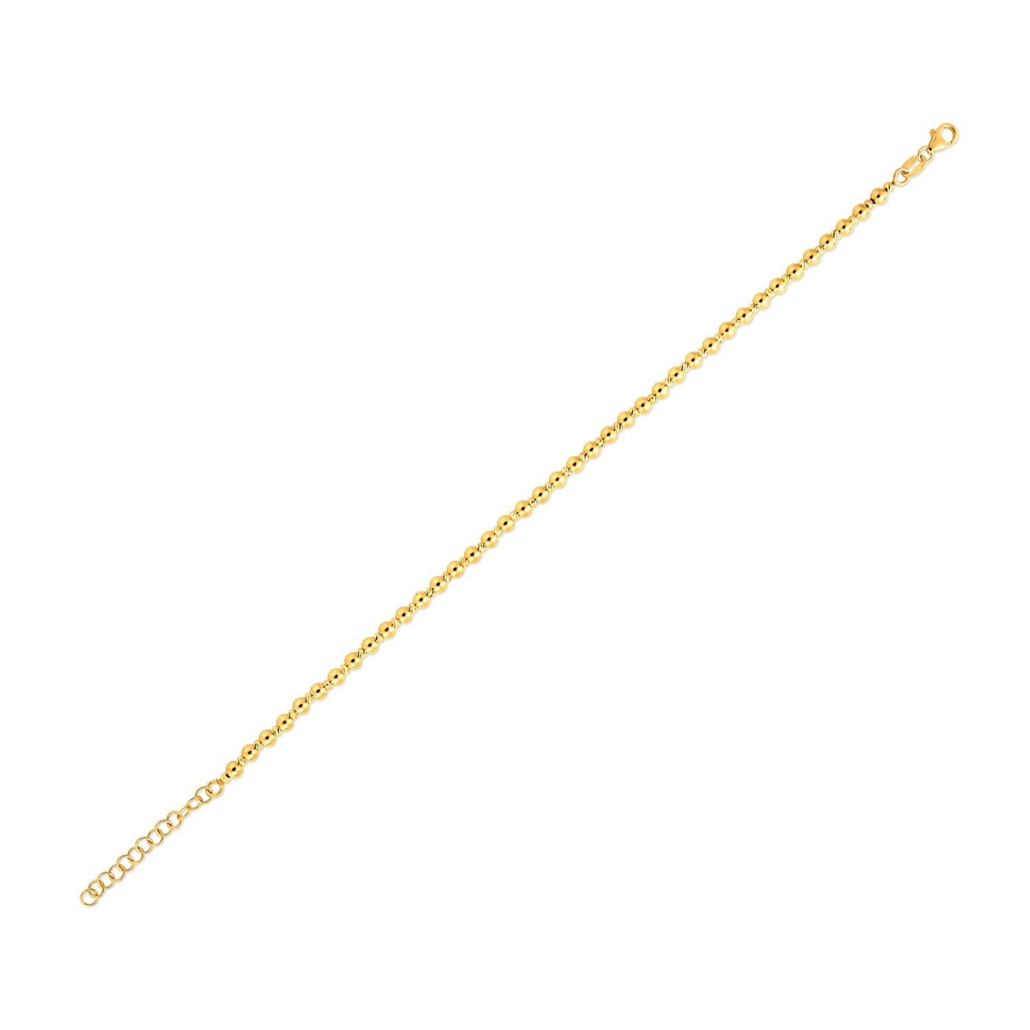 14K Yellow Gold Spaced Bead Bracelet (3mm) - Dainty Minimalist Jewelry for Women, Elegant Stackable Bangle for Everyday Wear & Special Occasions