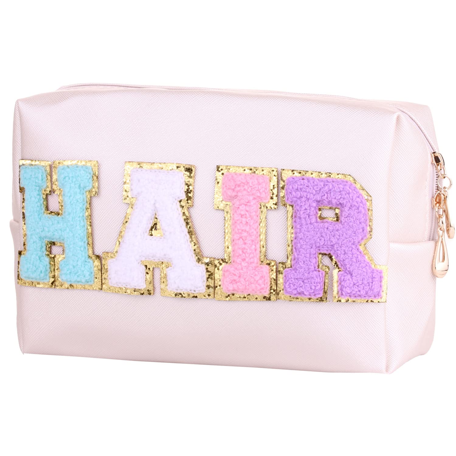 Preppy Patch Cosmetic Toiletry Bag for Women & Girls - PU Leather Makeup Organizer with Zipper, Waterproof Travel Pouch for Skincare & Beauty Essentials | Perfect for Vacation, Gym & Daily Use