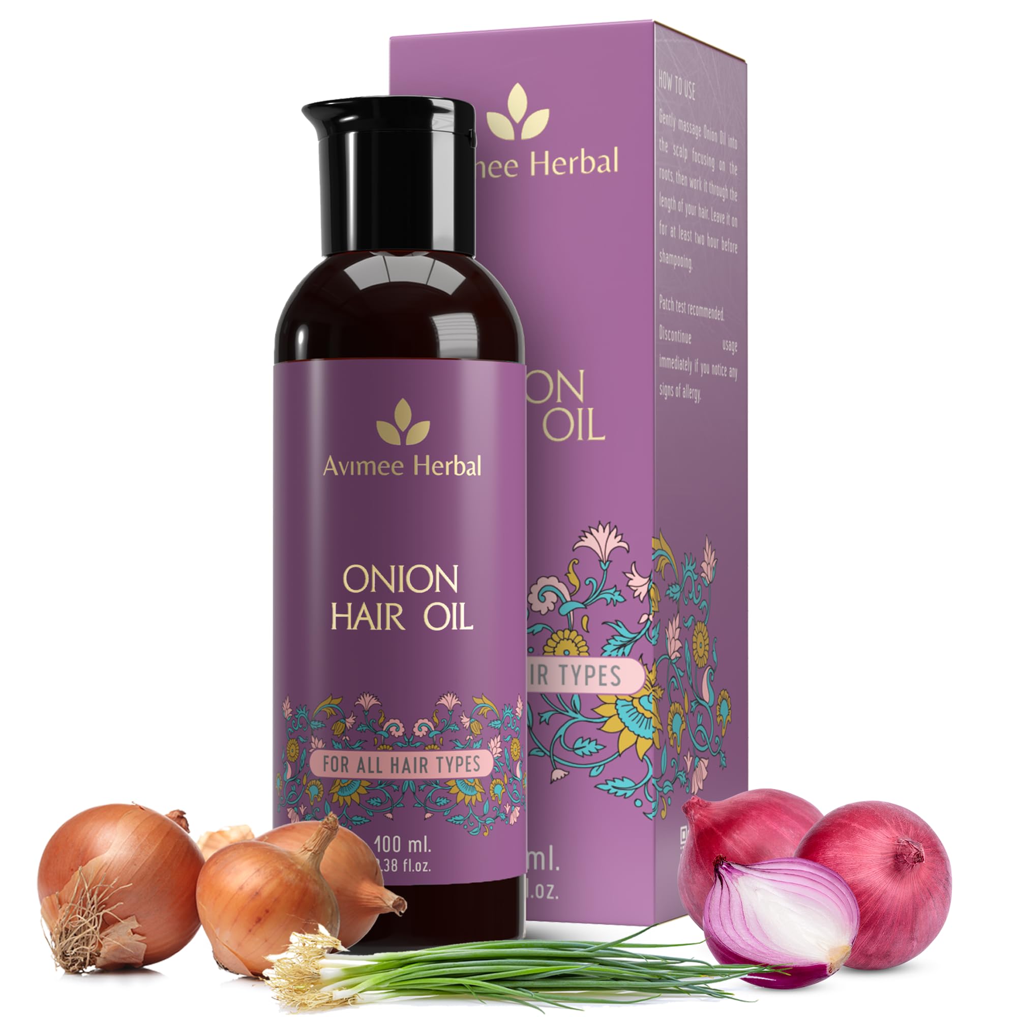 Avimee Herbal Keshpallav Onion Hair Oil for Long & Strong Hair Growth - Red, Black, Yellow & Green Onion Seed Oil Blend - Mineral Oil & Fragrance Free - 100ml - Promotes Hair Growth & Reduces Hair Fall for Men & Women