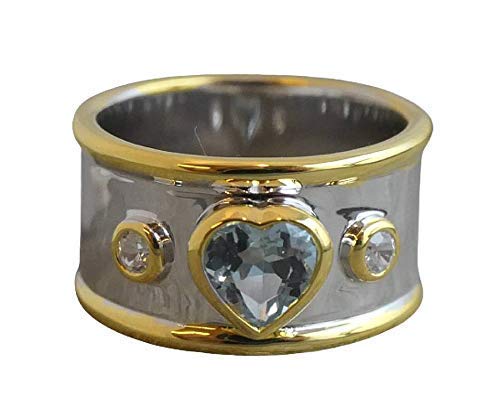 Blue Topaz & Zircon Heart Sterling Silver Ring - Natural December Birthstone Jewelry - Handmade Gift for Women - Valentine's Day, Mother's Day, Birthday Present - Perfect for Romantic Occasions & Special Celebrations
