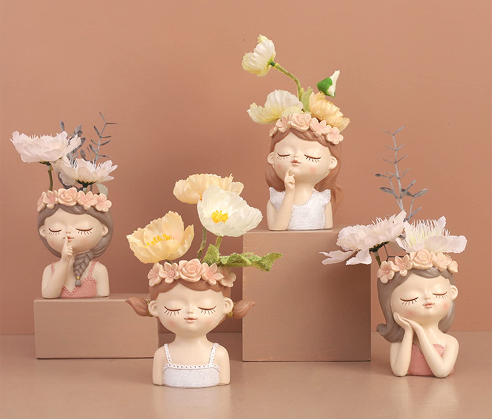 Cute Girl Face Resin Planter Pot for Succulents & Cactus - Indoor/Outdoor Flower Pot, Cosmetic Organizer & Pen Holder - Home & Office Desk Decor (Style-4) | Perfect for Windowsills, Bathroom Decor & Gift Ideas