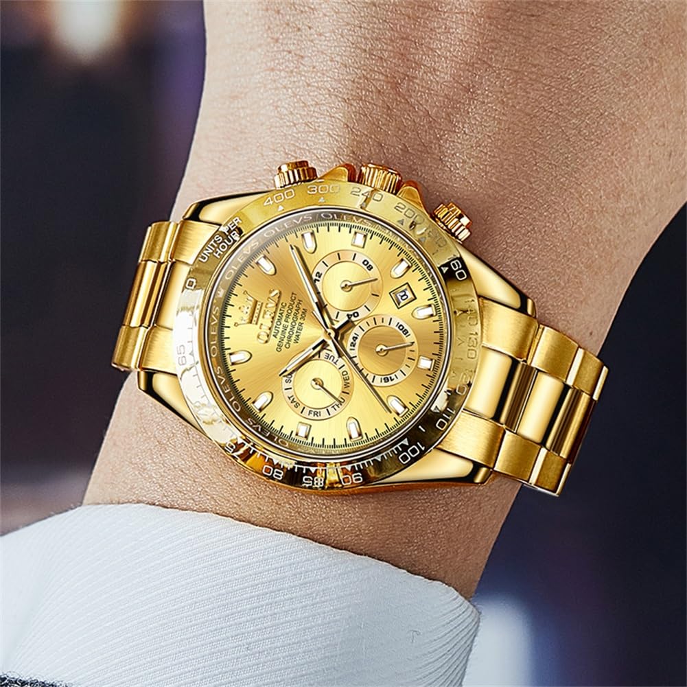 OLEVS Automatic Gold Watches for Men - Luxury Classic Stainless Steel Calendar Luminous Waterproof Watch - Perfect for Business, Formal Events & Everyday Wear