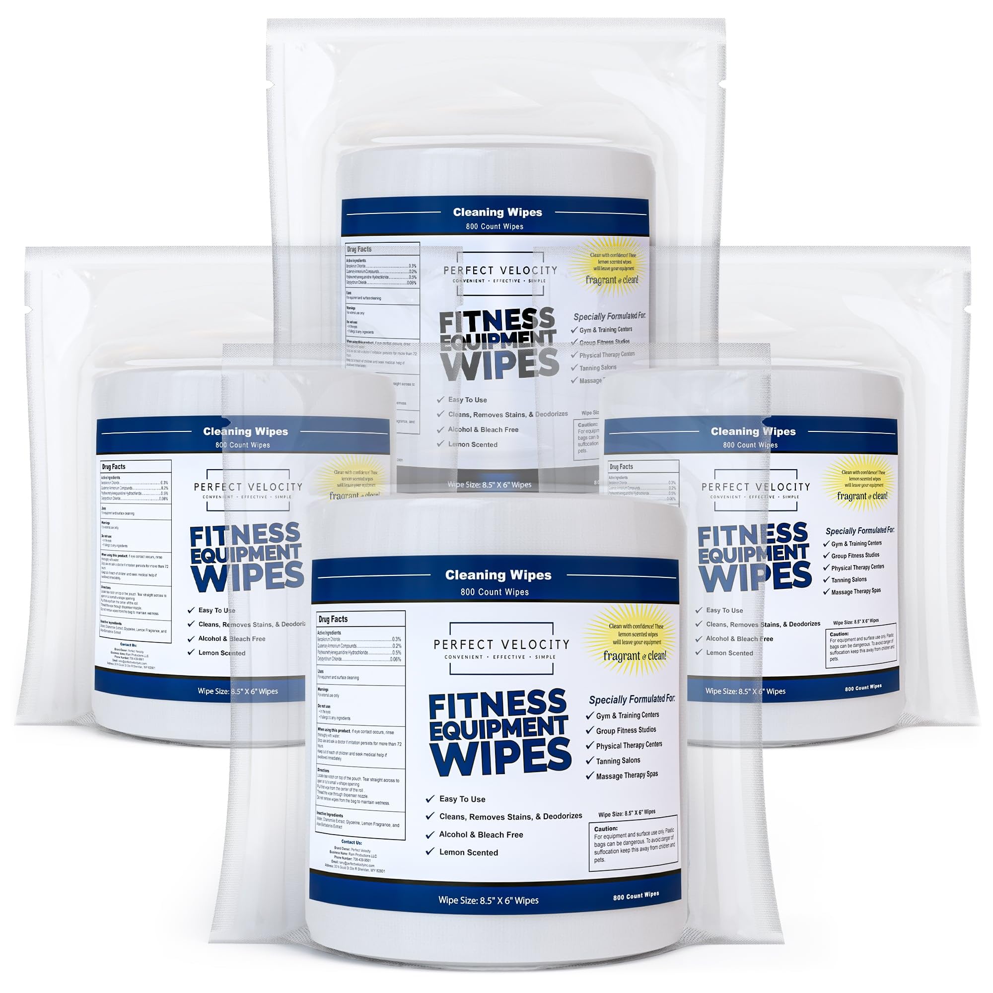 Fitness Gym Equipment Cleaning Wipes - 4 Rolls of 800 Pre-Moistened Antibacterial Wipes Refill for Gym Equipment, Exercise Machines & Fitness Gear - Perfect for Home Gyms, Commercial Gyms & Workout Studios