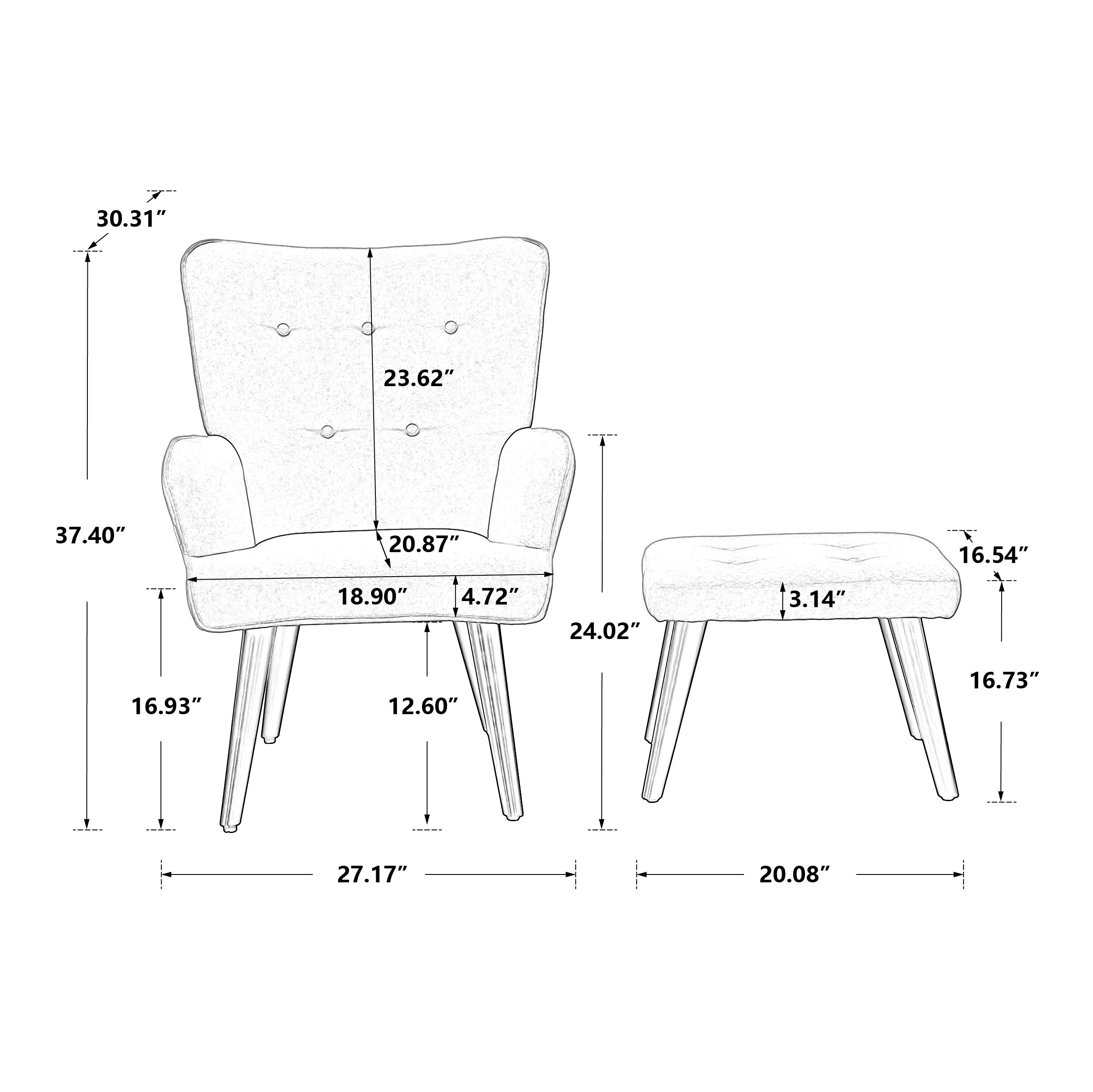 HomVent Velvet Accent Chair with Ottoman Set - Solid Wood Legs Upholstered Armchair for Living Room & Bedroom - Comfy Reading Lounge Chair in Brown - Perfect for Relaxing, Reading or Decorating Your Home