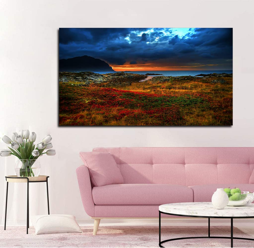 Coast Flower Canvas Art - Framed Landscape Painting Wall Decor for Home, Office & Bedroom - Ready to Hang - Perfect for Coastal & Boho Interior Design
