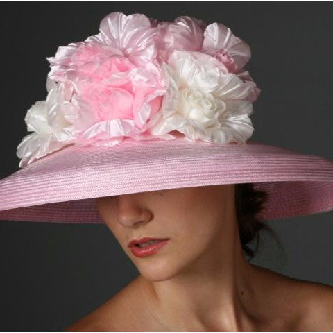 SE6014 Light Pink & Cream Dress Hat with Large Pink & Cream Flower - Elegant Women's Fashion Accessory for Weddings, Parties & Special Occasions