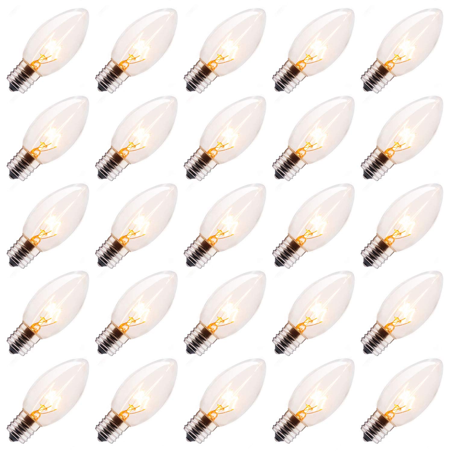 50 Pack C9 Clear Replacement Bulbs for Christmas Lights - E17 Intermediate Base, 7W Warm White Incandescent Bulbs - Perfect for Holiday Decorations, Tree Lighting, and Outdoor Displays