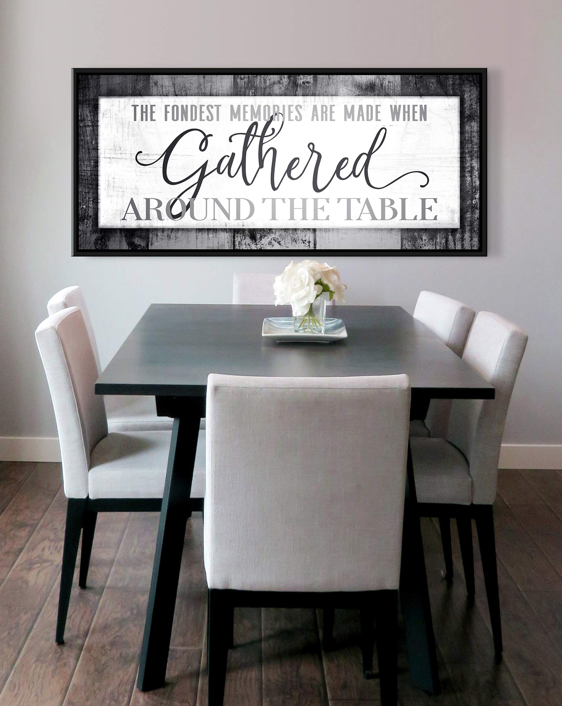 Artistic 'The Fondest Memories' Framed Wall Sign - Grey & Black Floating Frame 42x19 - Elegant Kitchen & Dining Room Decor for Home Gatherings | Perfect for Farmhouse, Modern & Rustic Interior Design