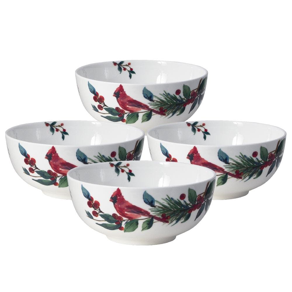4-Piece Winter Cardinal Soup & Cereal Bowls Set - Durable Ceramic Bowls for Soup, Cereal, Pasta, Ice Cream - Perfect for Holiday Dining, Family Gatherings & Cozy Winter Meals