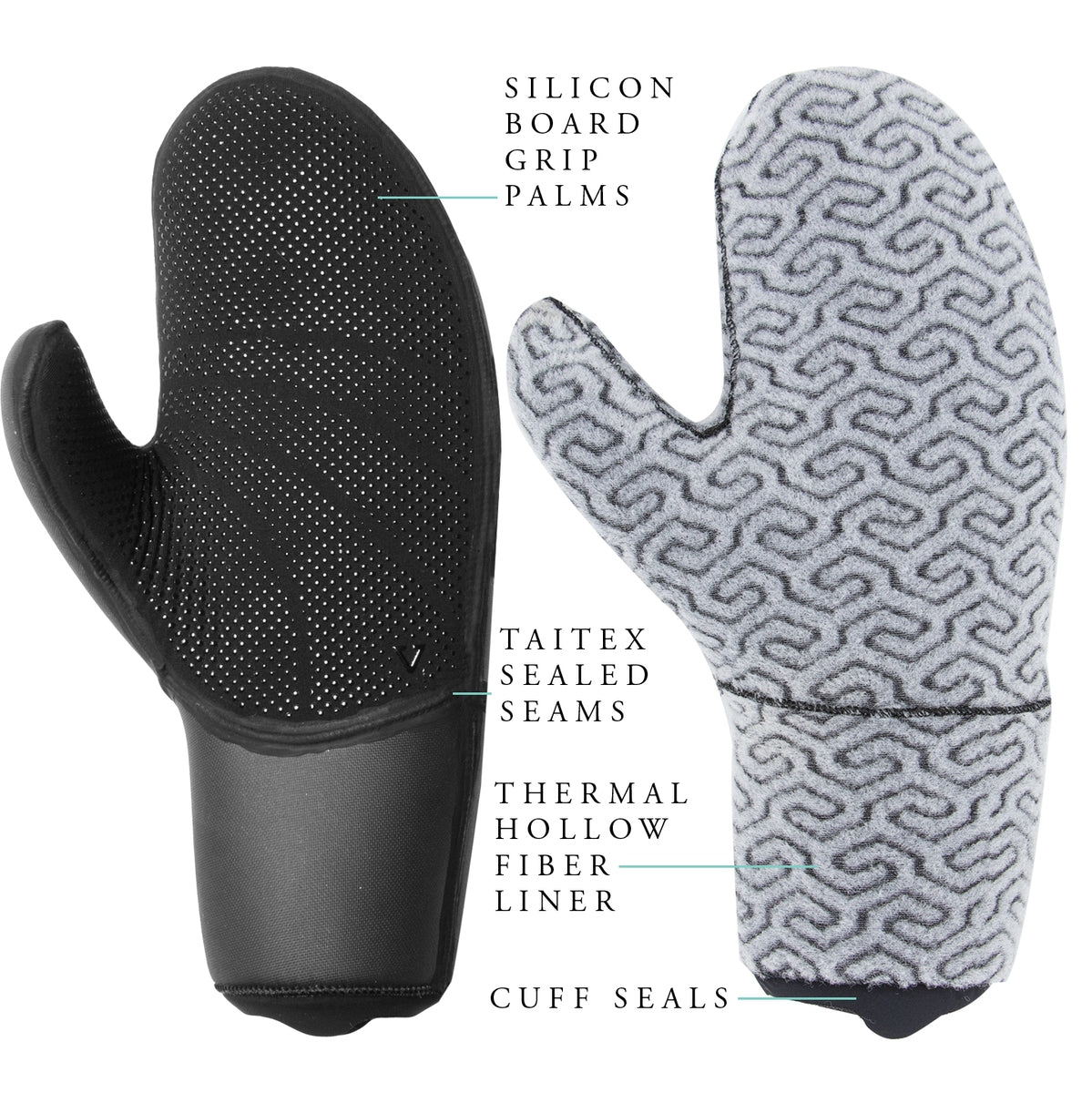 Vissla Seven Seas 7mm Neoprene Mitten Gloves for Men & Women - Black - Ideal for Surfing, Diving & Cold Water Sports