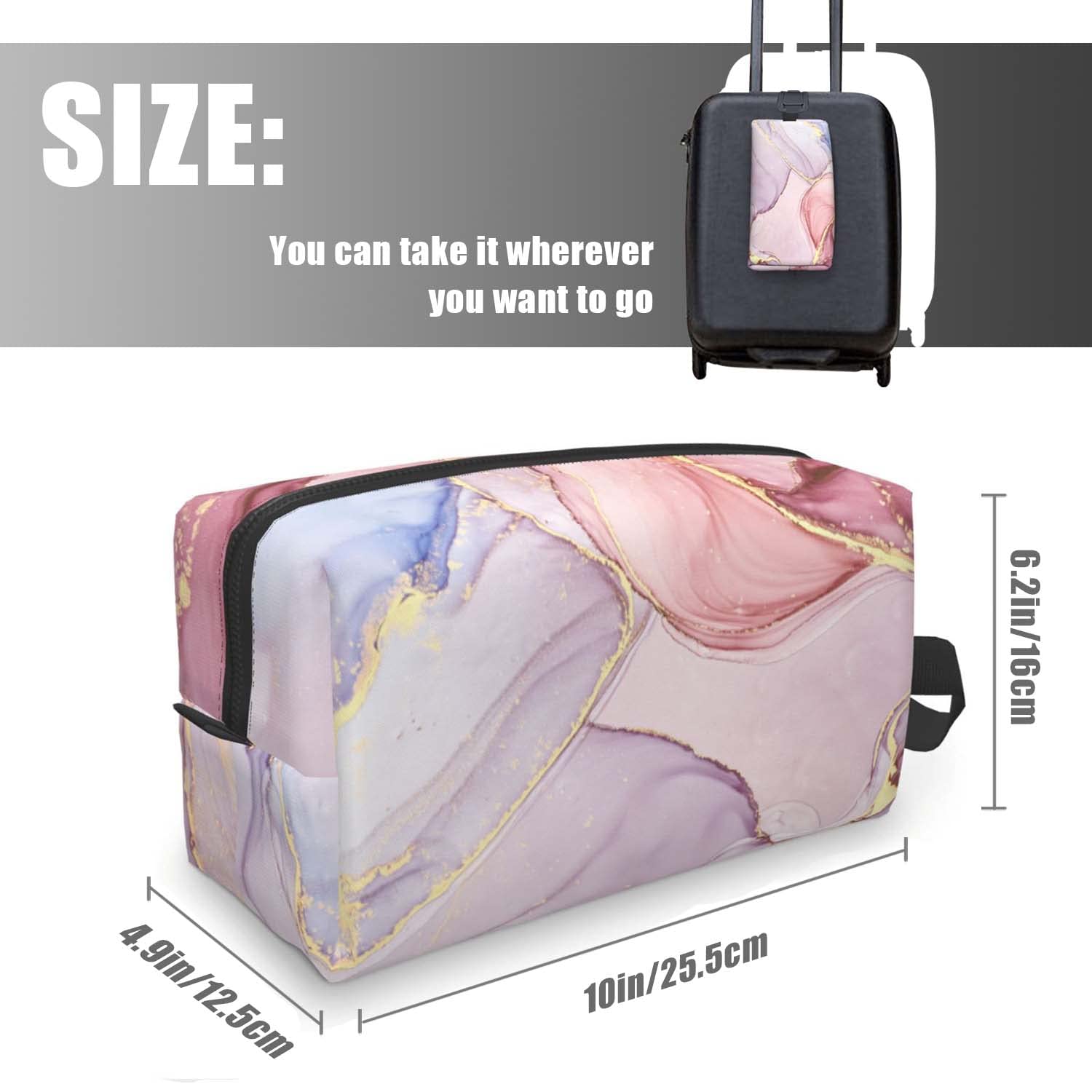 Waterproof Travel Toiletry Bag - Large Cosmetic Organizer with Pink Marble Design, Portable Shaving Kit & Makeup Pouch for Women | Perfect for Gym, Camping, Business Trips & Vacation Essentials
