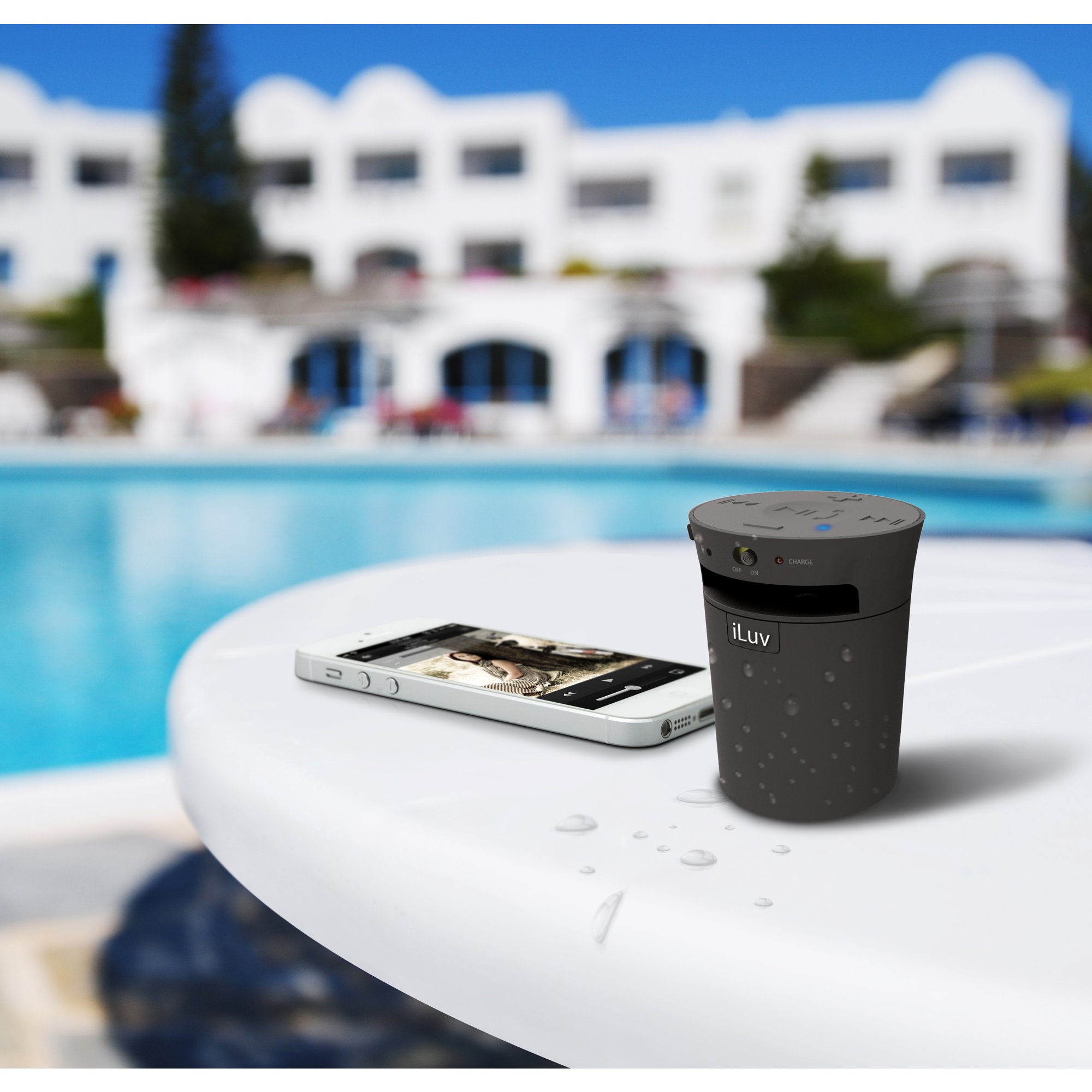 iLuv MobiCup Splash-Resistant Wireless Bluetooth Speaker with Built-in Mic | Portable Speakerphone for Kindle, Tablet, Smartphone & Laptop | Perfect for Outdoor, Poolside & Home Use (Black)