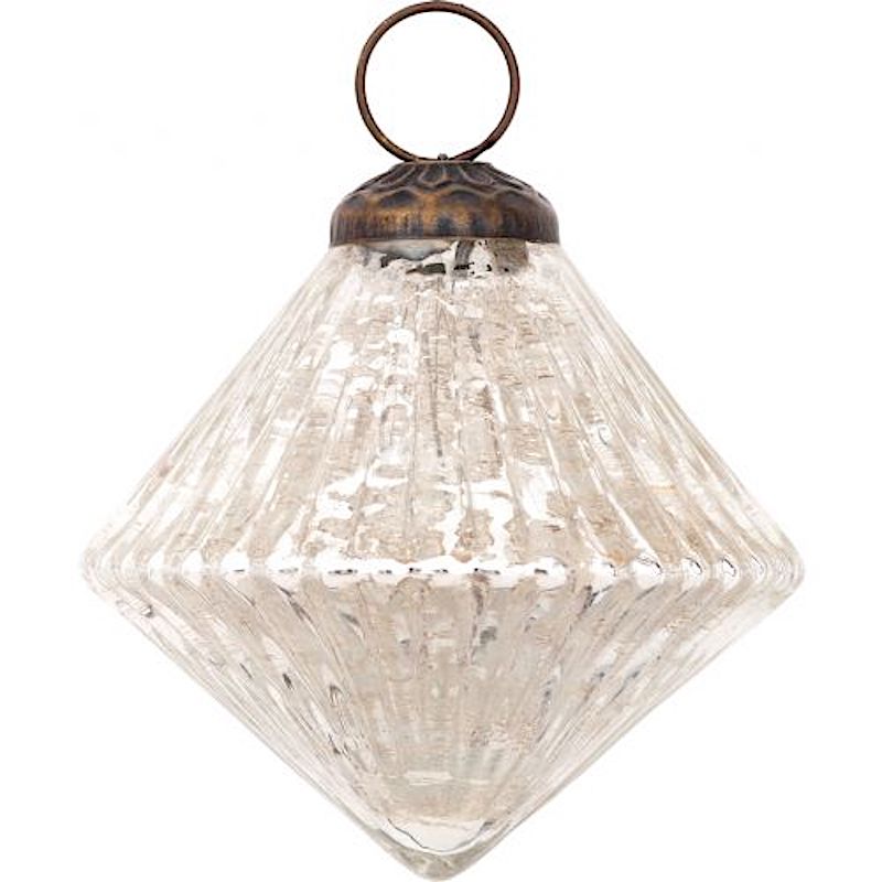 3 Pack Silver Adele Mercury Glass Diamond Ornaments - Elegant Christmas Tree Decorations for Holiday Home & Party Decor