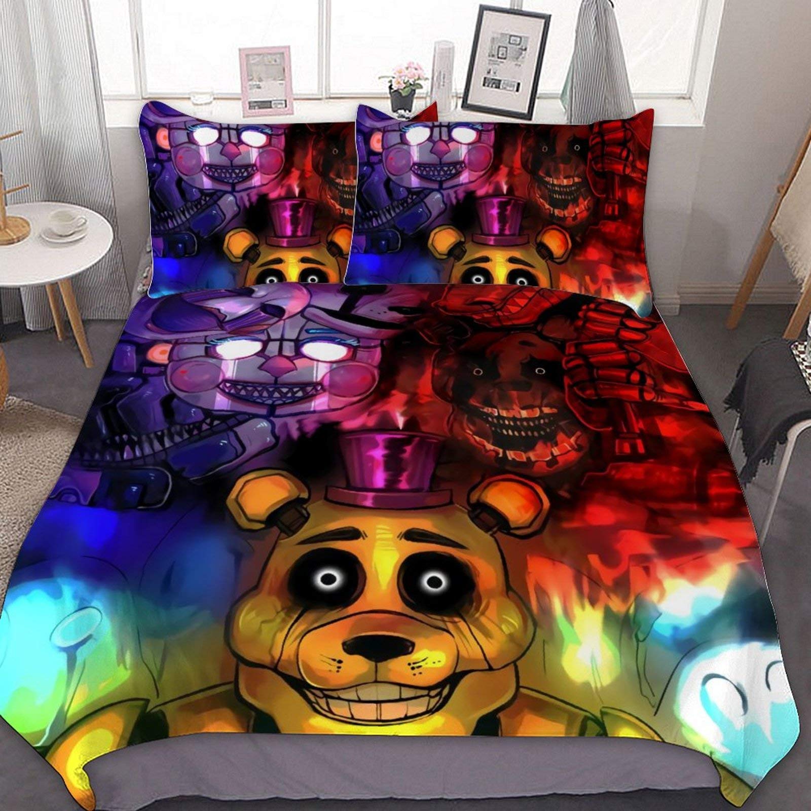Five Nights at Freddy's 3-Piece Bedding Set - Twin/Full Size Duvet Cover, Fitted Sheet & Pillowcase (86x70in) | Horror Game Themed Bed Linens for Kids & Teens Room Decor