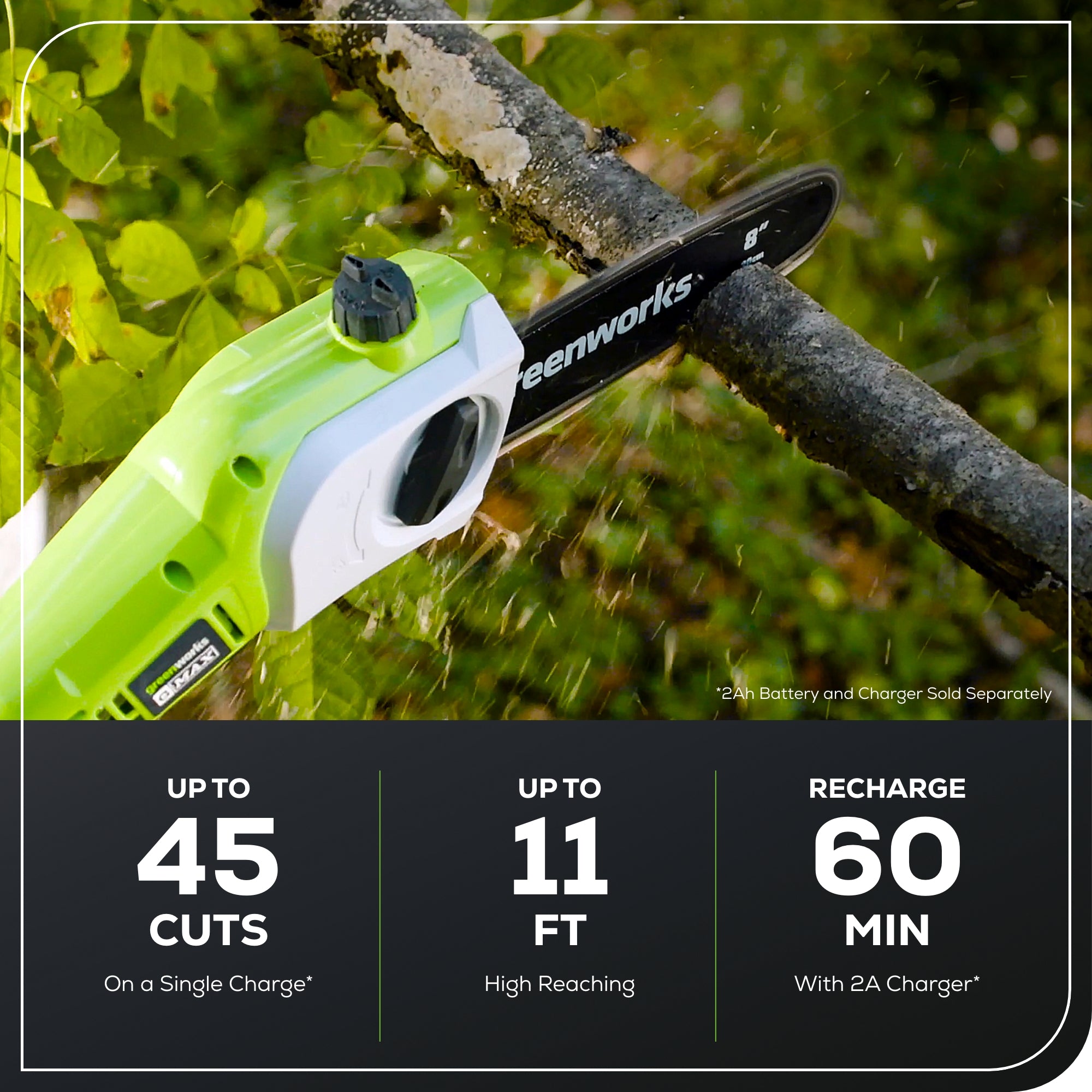 40V Cordless Pole Saw with Hedge Trimmer Attachment - 8-Inch Cutting Bar, Lightweight & Powerful - Perfect for Tree Trimming, Landscaping, and Yard Maintenance (Tool Only)
