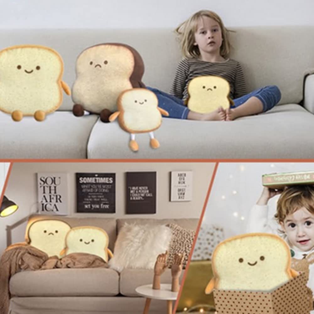 Funny Toast Bread Pillow - Soft Plush Toy Pillow with Facial Expression for Kids & Adults - Perfect Gift for Home, Bedroom & Sofa Decor - Great for Relaxing, Lounging & Playtime