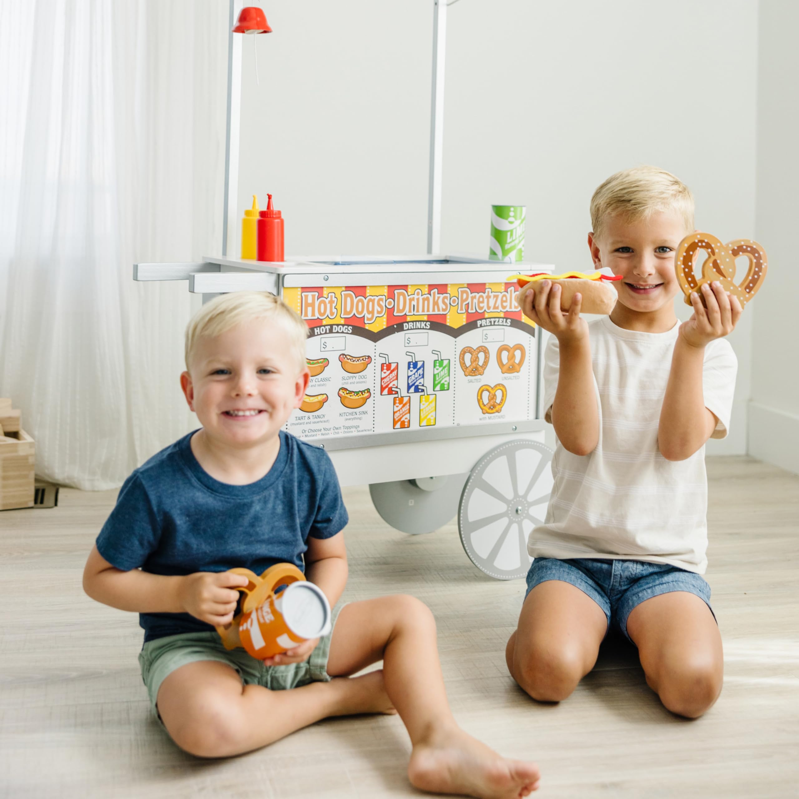 Melissa & Doug Wooden Pretend Play Food Cart with 40+ Pieces - Kids Snacks & Sweets Toy Set, Reversible Awning, Multi-Color Play Kitchen Accessories for Toddlers & Preschoolers - Perfect for Imaginative Play, Birthday Gifts & Daycare Learning Activities