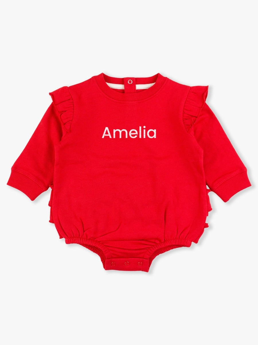Trendy Red Sweatshirt Bubble Romper for Women - Cozy & Stylish One-Piece Jumpsuit | Perfect for Casual Outings, Loungewear & Instagram Outfits