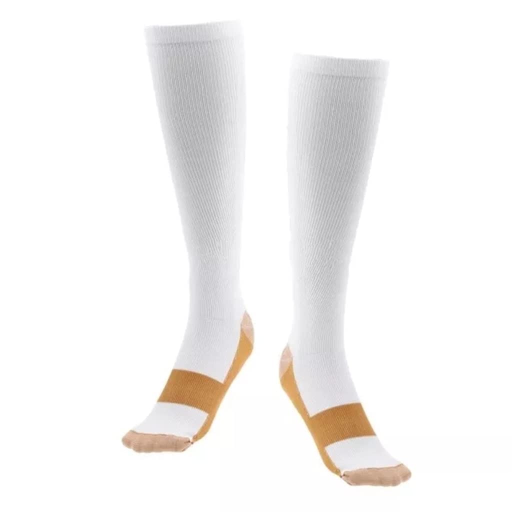 BFTGS Copper Compression Socks for Women & Men - 15-20 mmHg Graduated Knee High Support Stockings - 1 Pair (White, Size S-M) - Improve Circulation & Reduce Swelling - Perfect for Travel, Running & Recovery