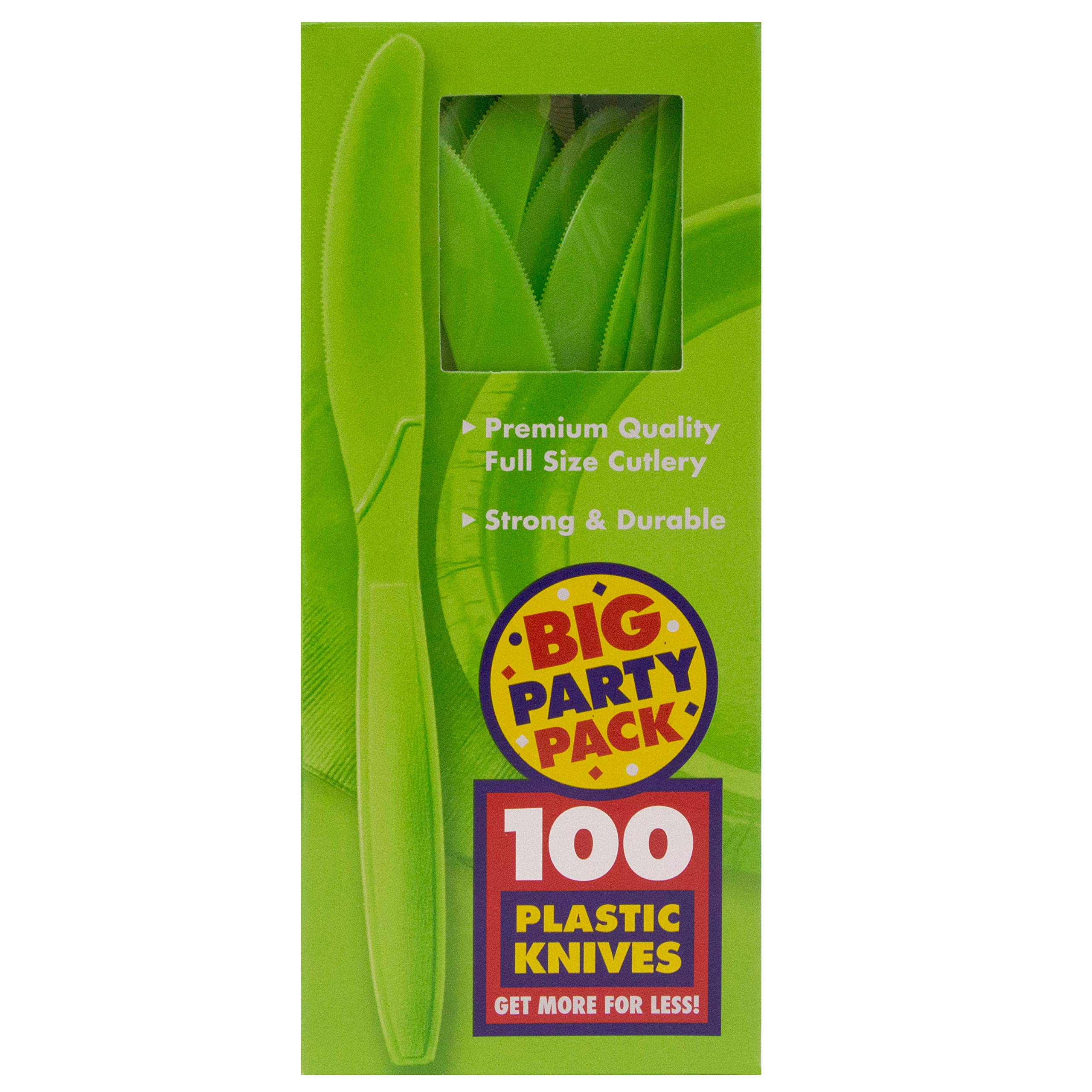 Premium Plastic Knives - Lime Green Disposable Cutlery (100-Pack) | Durable & Eco-Friendly Party Supplies for BBQs, Picnics, Birthdays & Events