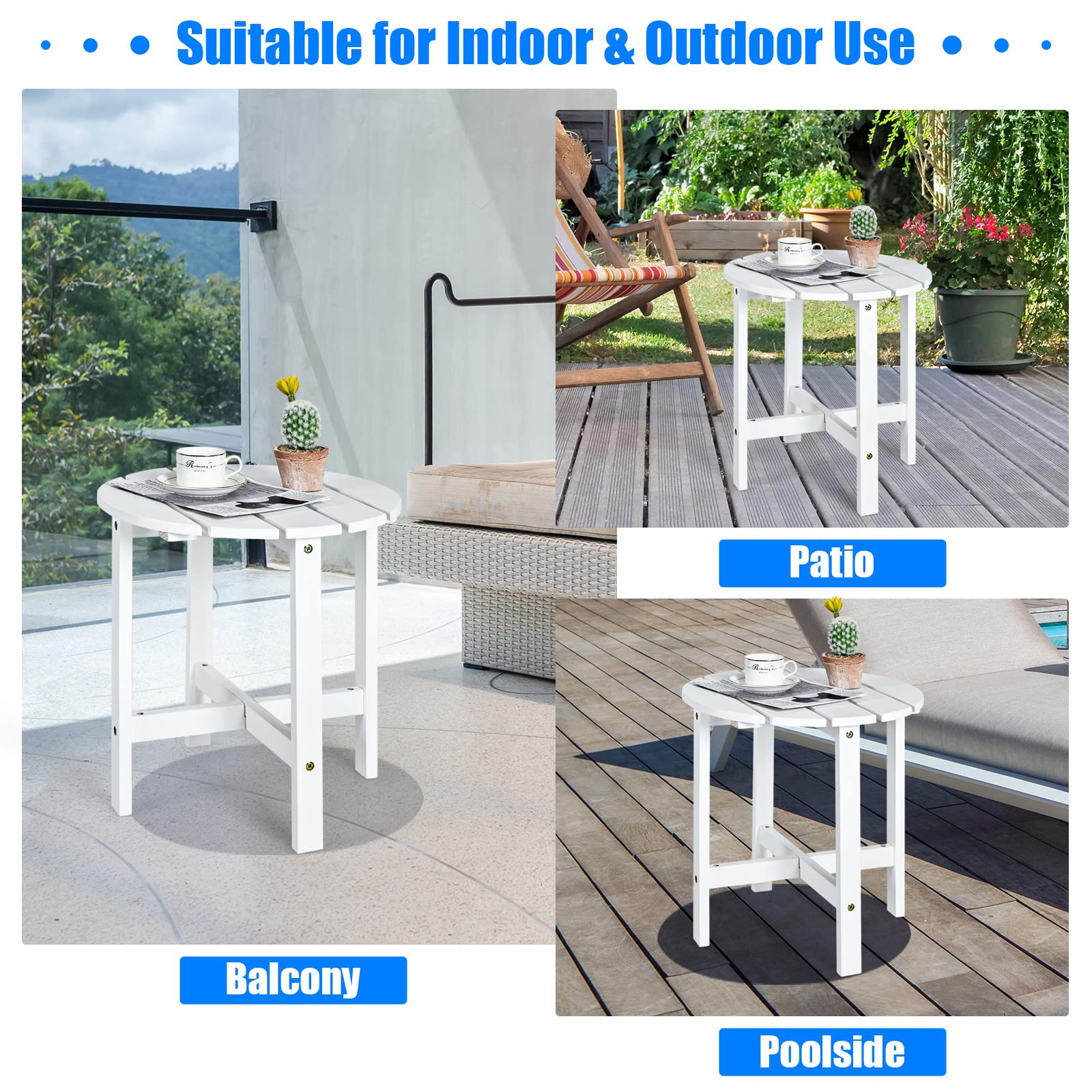 Giantex 18'' Round Outdoor Side Table - White Wooden Bistro Coffee Table with Stable Cruciform Base | Perfect for Garden, Patio, Balcony, Backyard & Living Room | Durable Small End Table for Coffee, Drinks & Outdoor Relaxation