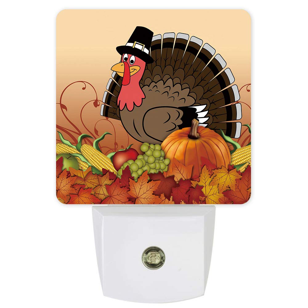 **Kids Night Light Plug-in LED Lamp with Dusk-to-Dawn Sensor - Thanksgiving Harvest Cartoon Turkey & Pumpkin Design for Nursery, Bedroom, Bathroom, Hallway & Stairs - Perfect for Safe Nighttime Comfort**