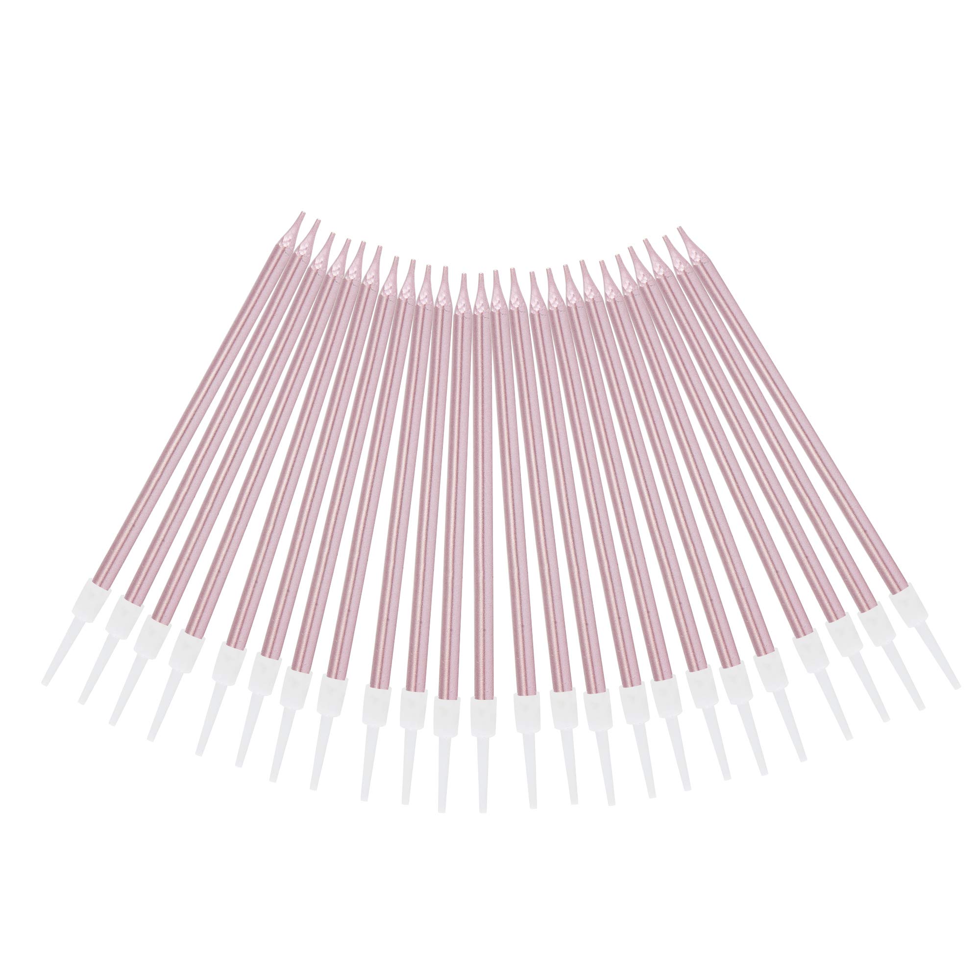 24-Pack Metallic Pink Birthday Candles - Slow Burning Happy Birthday Cake Candles with Holders for Cupcakes & Cakes | Perfect for Wedding Parties, Birthday Celebrations & Lucky Events
