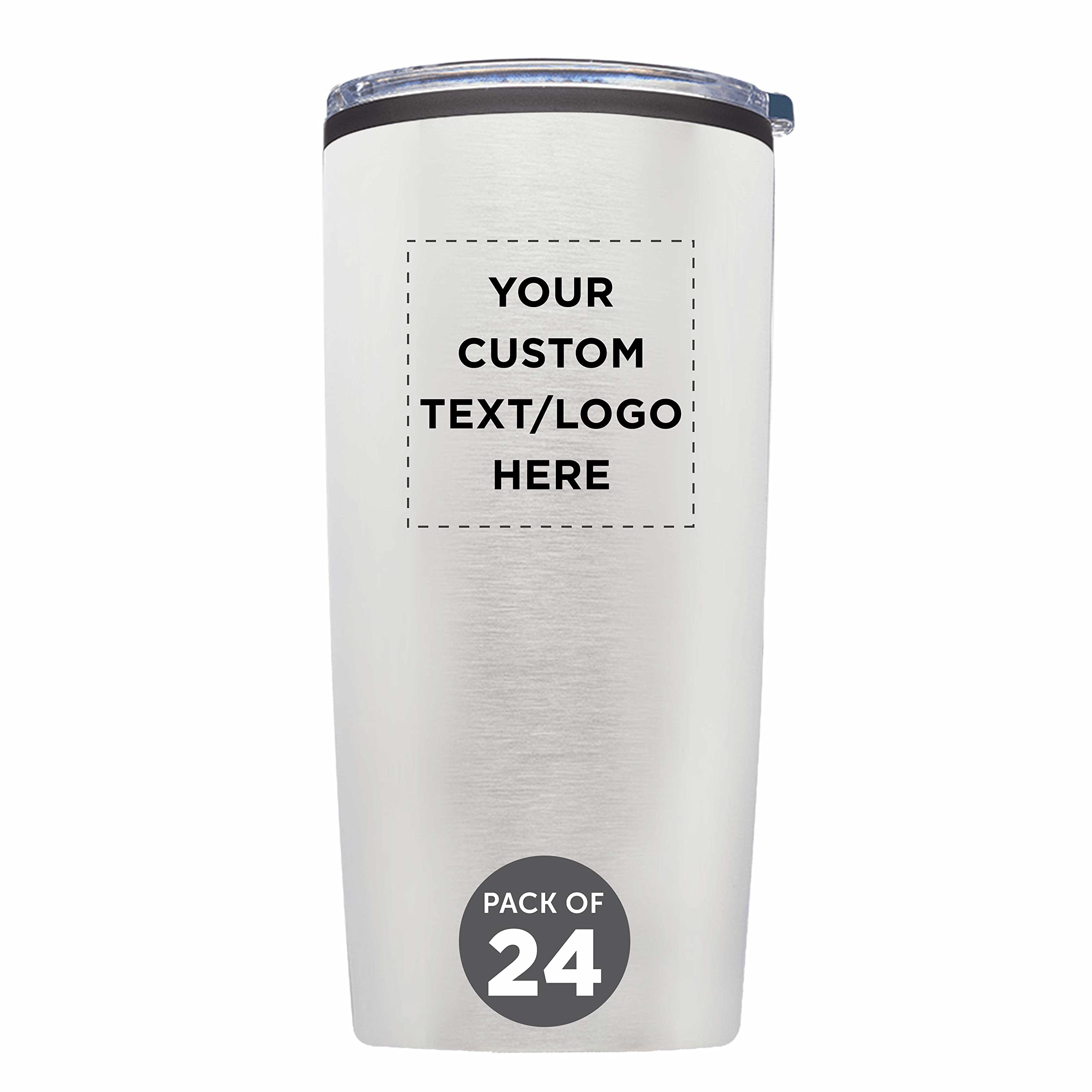 Custom 20 oz Plastic Tumblers Set of 24 - Personalized Bulk Pack with Lids, Insulated Ice Coffee Cup, Silver Travel Tumbler for Office, Party, and Outdoor Use