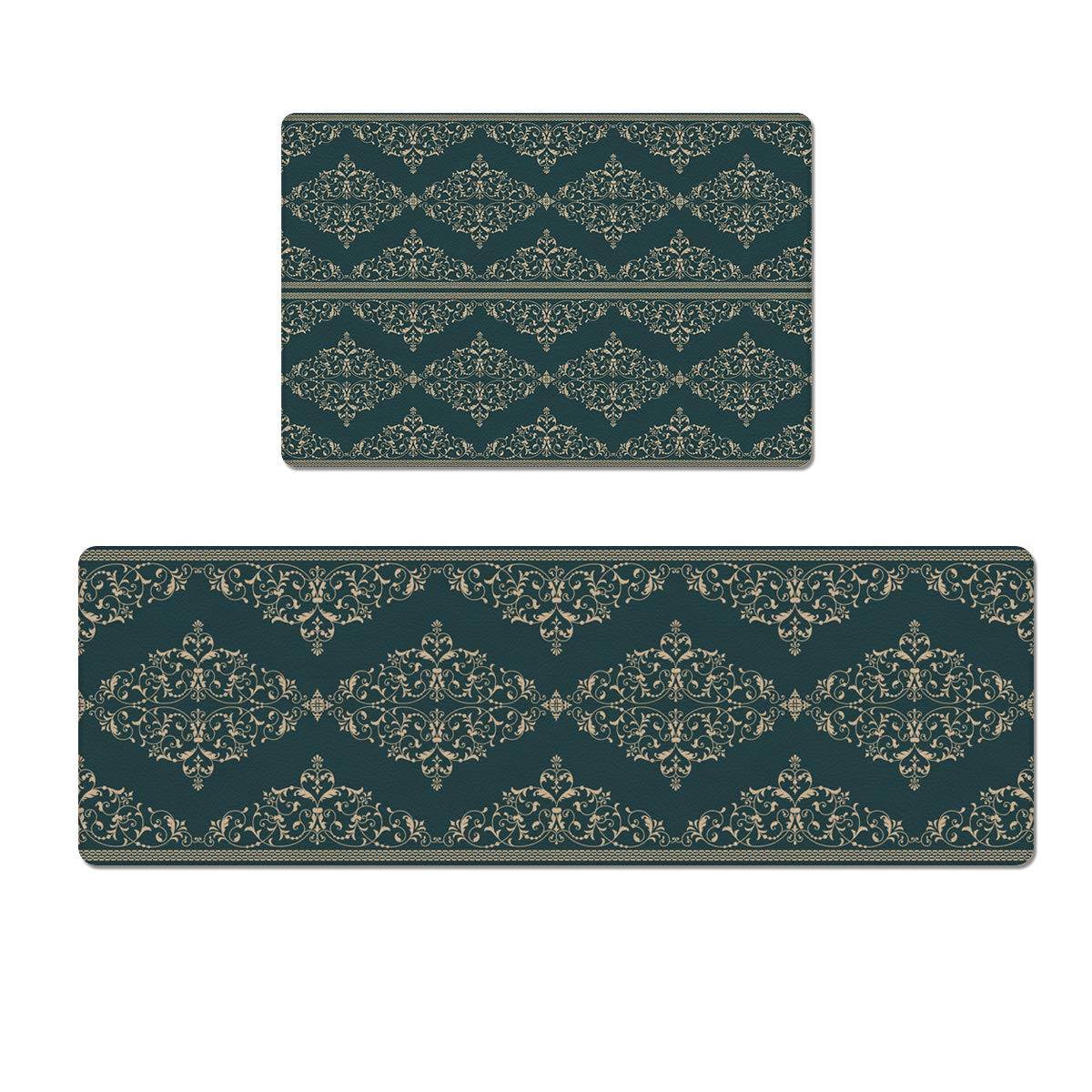 Non-Slip Kitchen Mat Set of 2 - Waterproof European Retro Floral Runner Rugs (18