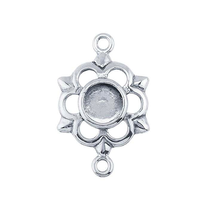 Sterling Silver 6mm Round Daisy Link Cabochon Dangle Mounting for Earrings & Pendants - DIY Jewelry Making Supplies - Perfect for Custom Handmade Necklaces, Bracelets and Earrings