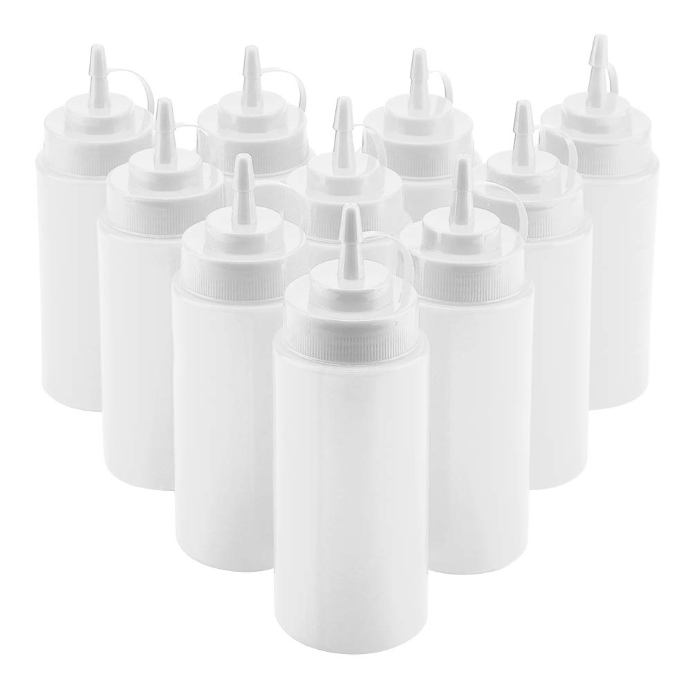 10pcs White 460ml Plastic Squeeze Bottles for Ketchup, Mustard & Salad Dressing - Kitchen & BBQ Essential
