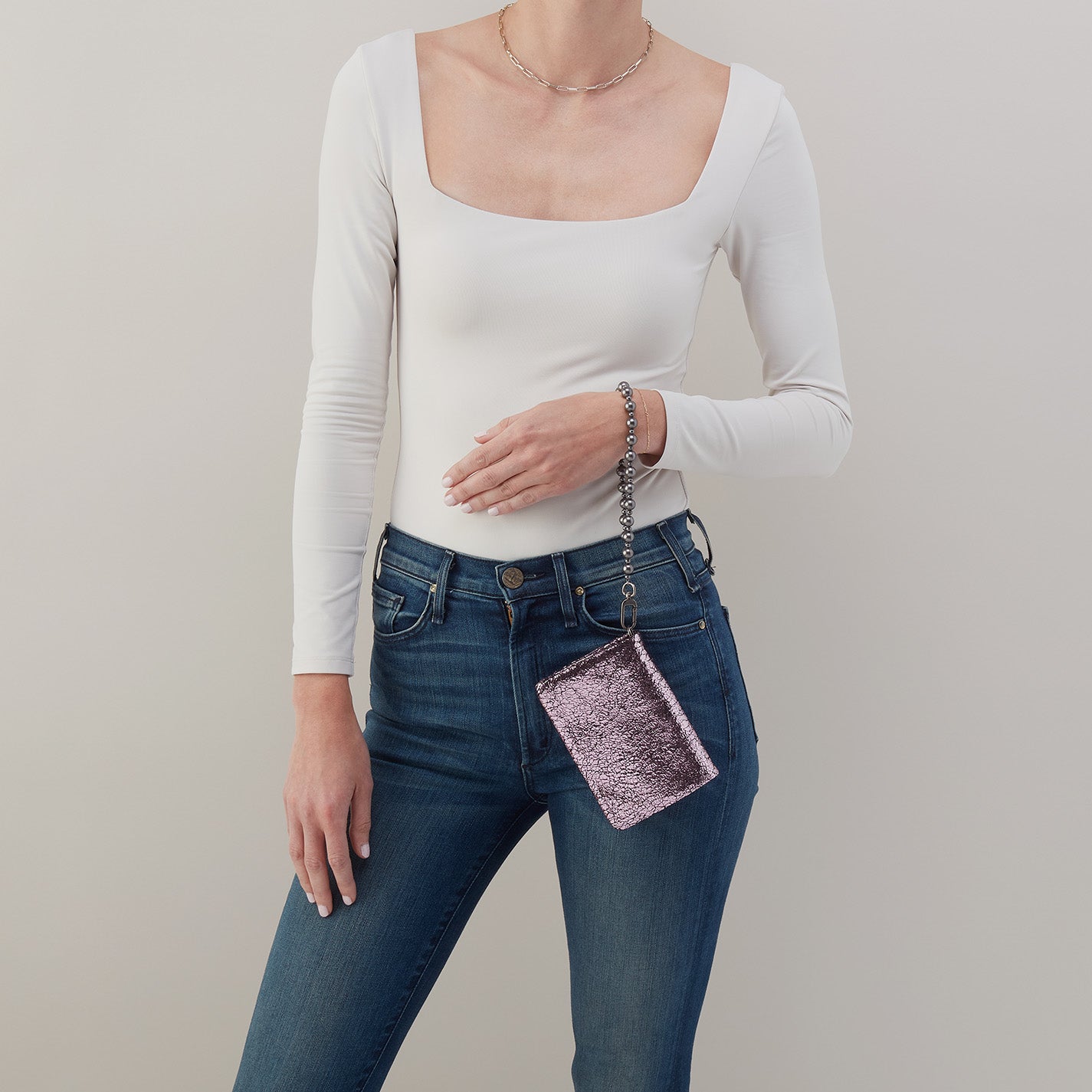 Ross Metallic Leather Bead Wristlet - Blush Crackle Finish | Elegant Clutch for Evening Parties, Weddings & Special Occasions