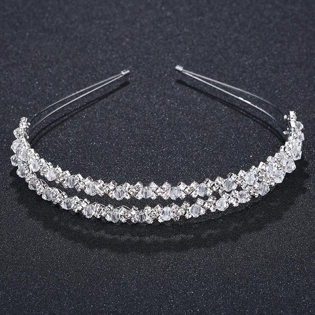 Lurrose Double Layer Silver Hair Hoop Rhinestone Headband - Elegant Wedding Hair Loop Clasp for Brides, Prom, Parties & Special Occasions