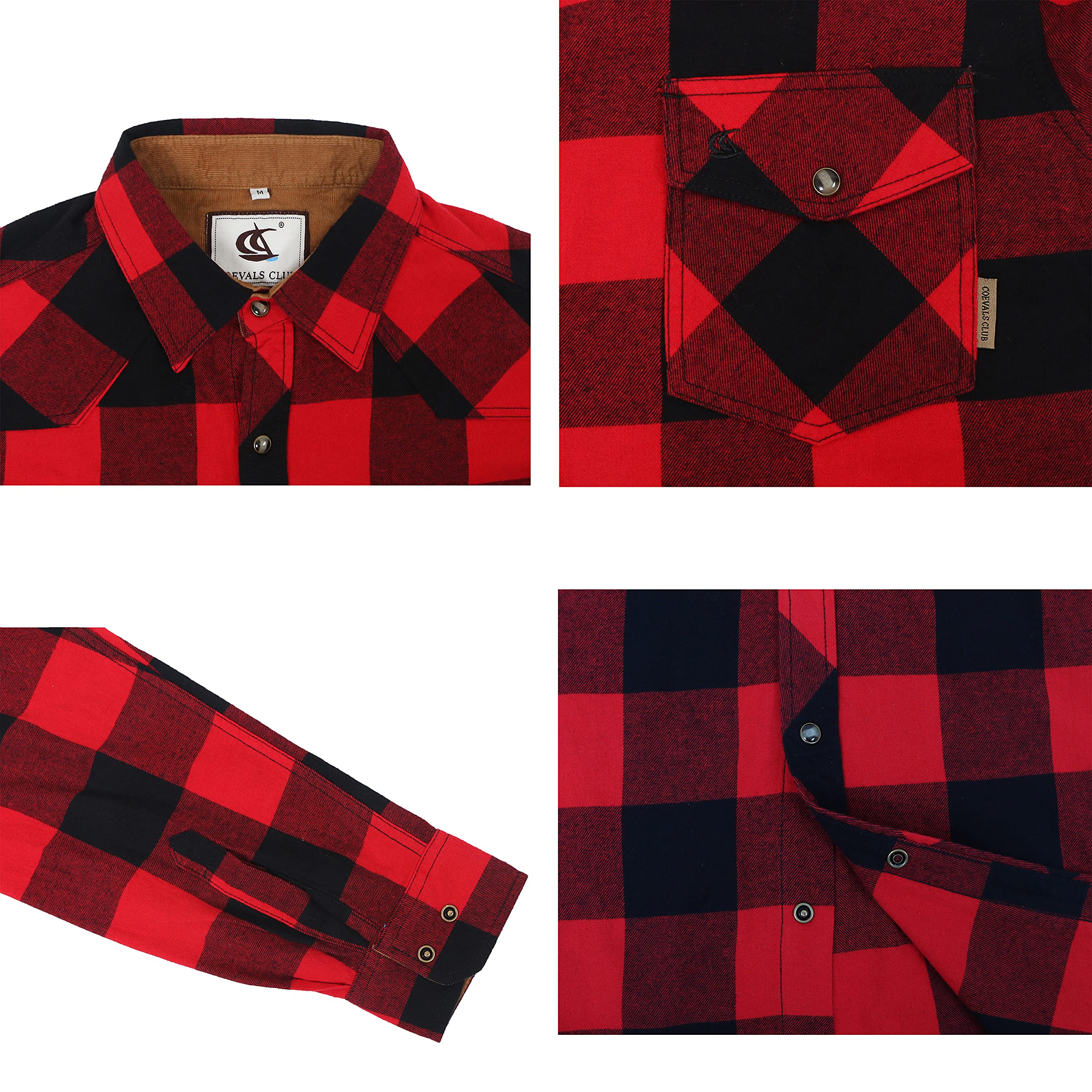 COEVALS CLUB Men's Flannel Shirts - Long Sleeve Western Snap Button Plaid Work Shirt for Casual & Outdoor Wear - Perfect for Camping, Hiking and Fall Fashion