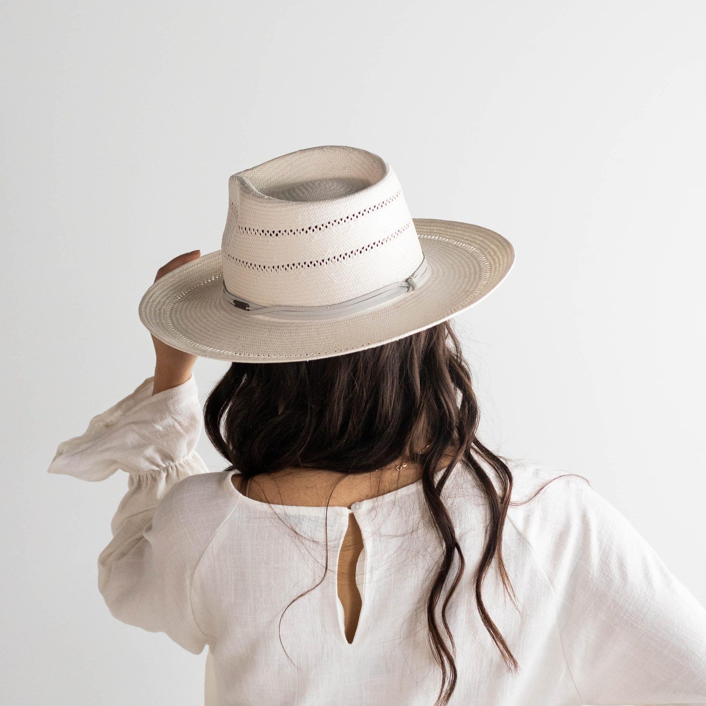 Arlo Grey Band Straw Teardrop Fedora Hat - Blemished Summer Sun Hat for Women | Perfect for Beach, Garden & Outdoor Activities