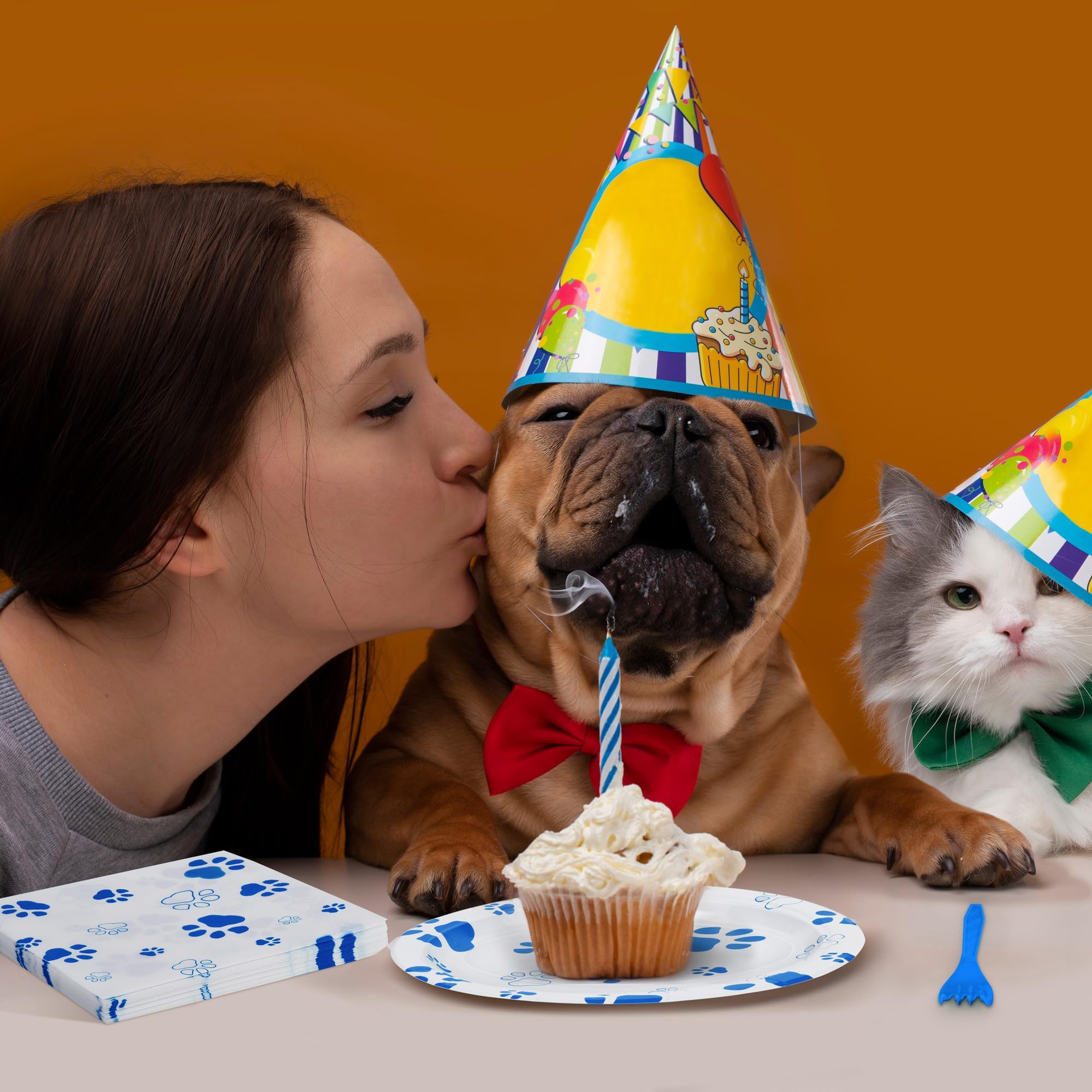 72-Piece Dog Paw Print Birthday Party Supplies Set - 32 Plates, 24 Napkins & 16 Forks | Blue Puppy Theme Party Decorations for Birthdays, Picnics, Baby Showers & Pet Celebrations