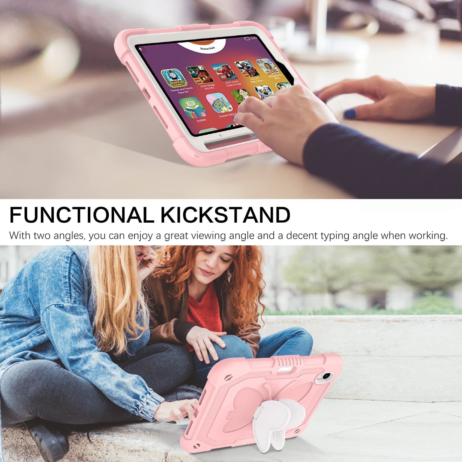 BENTOBEN Shockproof iPad Mini 7 Case with Pencil Holder & Kickstand - Heavy Duty Protective Cover for iPad Mini 7th/6th Generation (2024/2021 Model) - Pink Design for Kids, Boys & Girls - Perfect for School, Travel & Outdoor Use