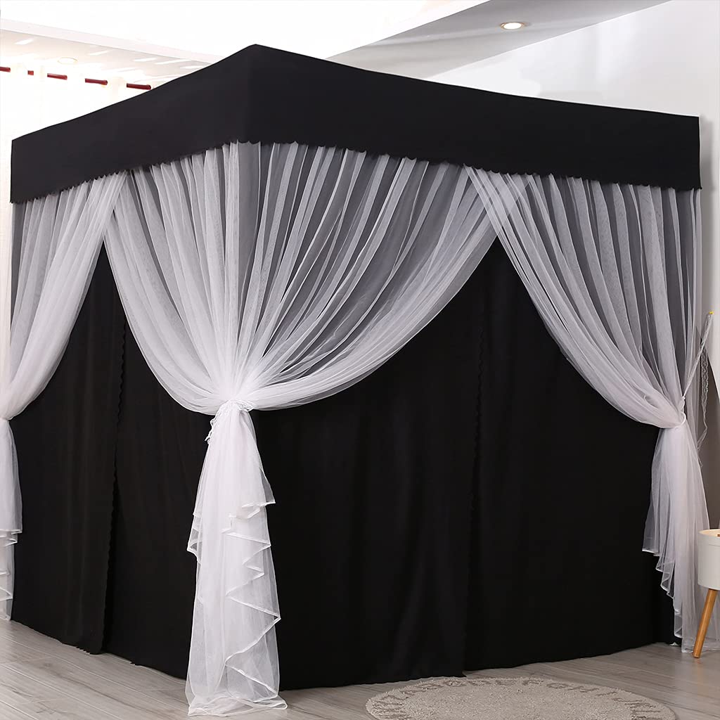 Elegant Princess 4-Poster Bed Canopy with Mosquito Net for Girls & Adults - Twin/Full/Queen/King Size Bedroom Decor (Solid Black, King) - Perfect for Kids' Rooms, Nursery Decor, and Romantic Bedroom Makeovers
