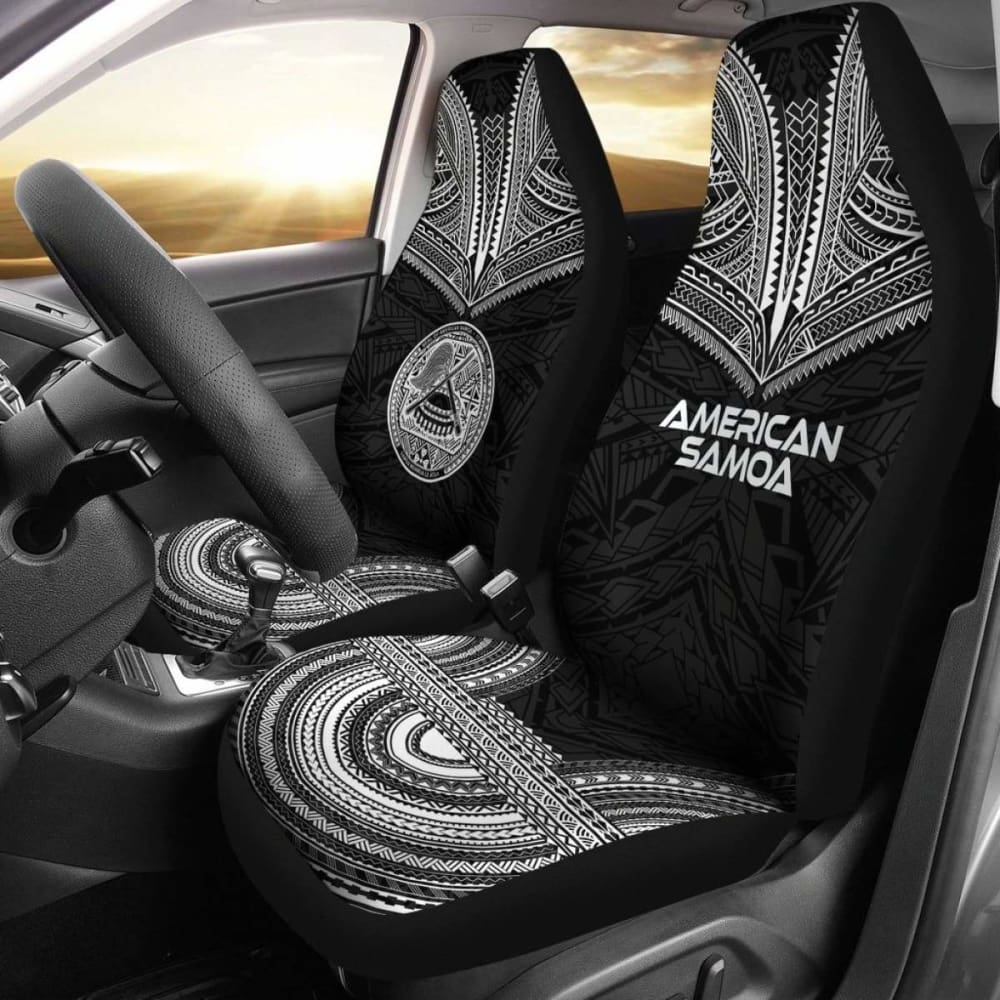 American Samoa Car Seat Cover - Polynesian Chief Tattoo Design in Black | Durable & Stylish Car Accessory | Perfect for SUVs, Trucks & Sedans